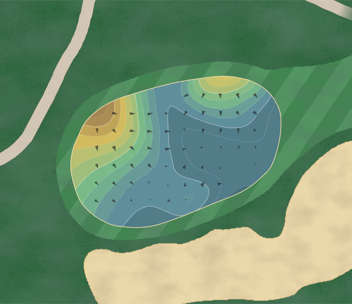Green contour map of Kings Ridge in Clermont, Florida — 248 elevation contours at a 3-inch interval with fall-line arrows, traced from 1-meter lidar
