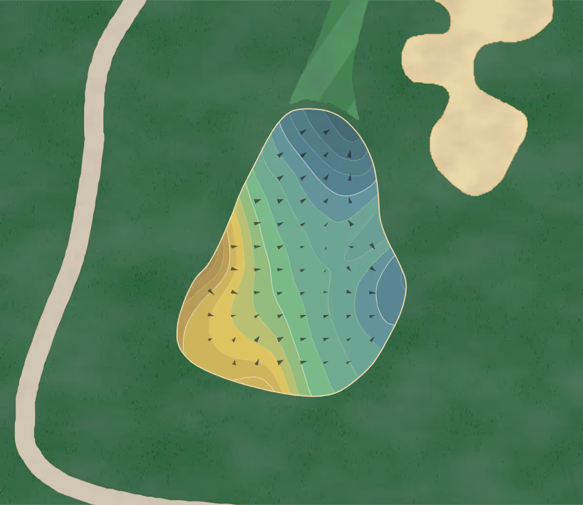 Green contour map of Kings Way in Yarmouth Port, Massachusetts — 177 elevation contours at a 3-inch interval with fall-line arrows, traced from 1-meter lidar