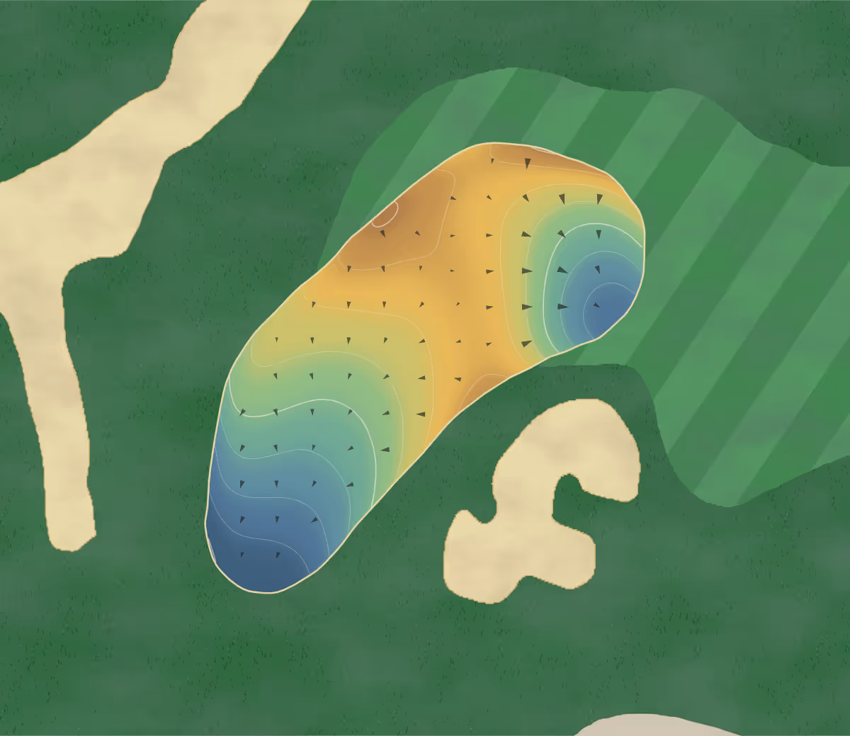 Green contour map of Kinsale in Naples, Florida: 73 elevation contours at a 3-inch interval with fall-line arrows, traced from 1-meter lidar