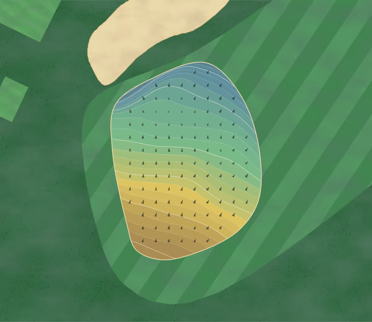Green contour map of Kirtland in Willoughby, Ohio — 38 elevation contours at a 3-inch interval with fall-line arrows, traced from 1-meter lidar