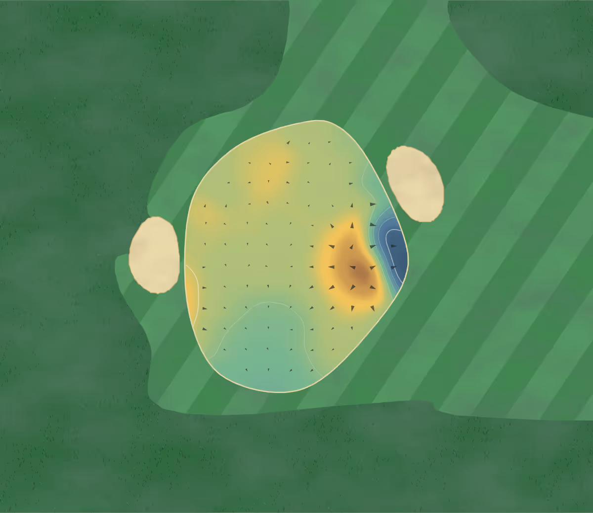 Green contour map of Kirton Holme in Boston, England: 49 elevation contours at a 8-centimeter interval with fall-line arrows, traced from 1-meter lidar