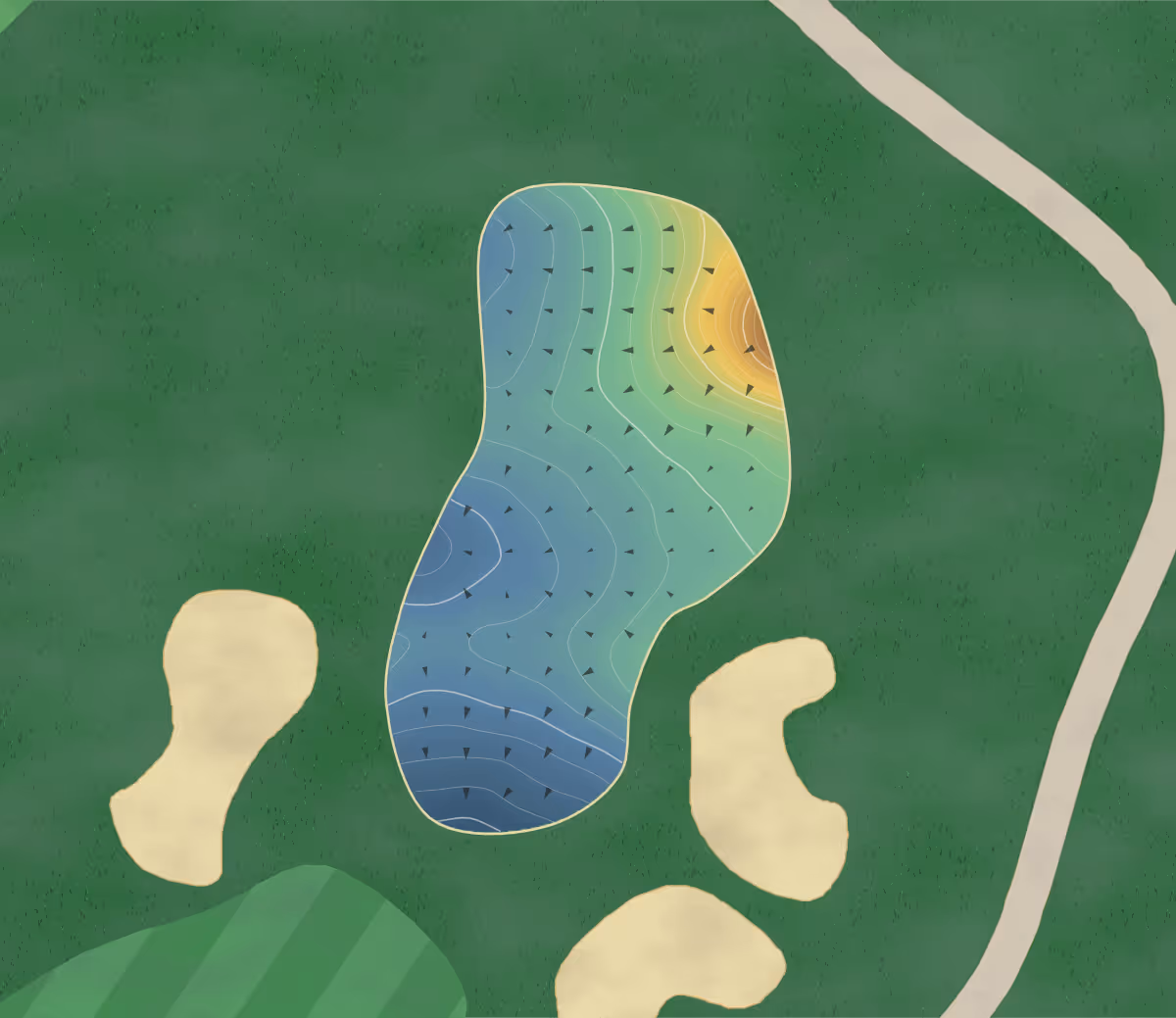 Green contour map of Kiskiack in Yorktown, Virginia — 178 elevation contours at a 3-inch interval with fall-line arrows, traced from 1-meter lidar