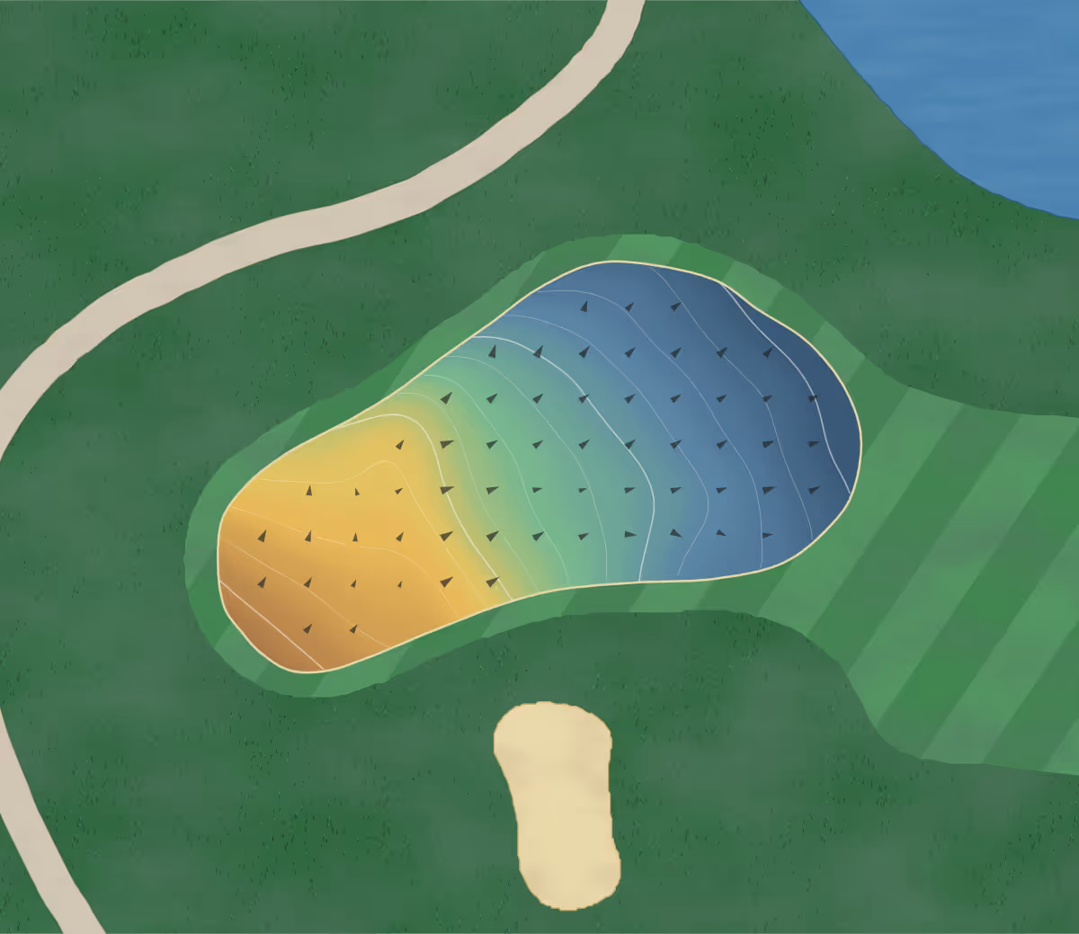 Green contour map of Klein Creek in Winfield, Illinois: 53 elevation contours at a 3-inch interval with fall-line arrows, traced from 1-meter lidar