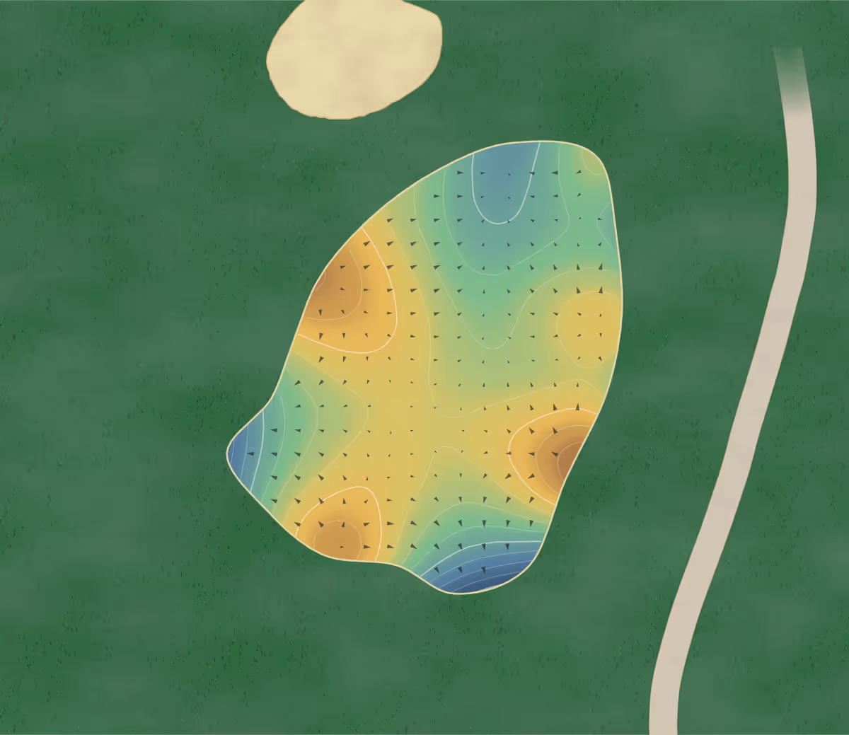 Green contour map of Knightsbrook in Trim, Ireland: 209 elevation contours at a 8-centimeter interval with fall-line arrows, traced from 1-meter lidar