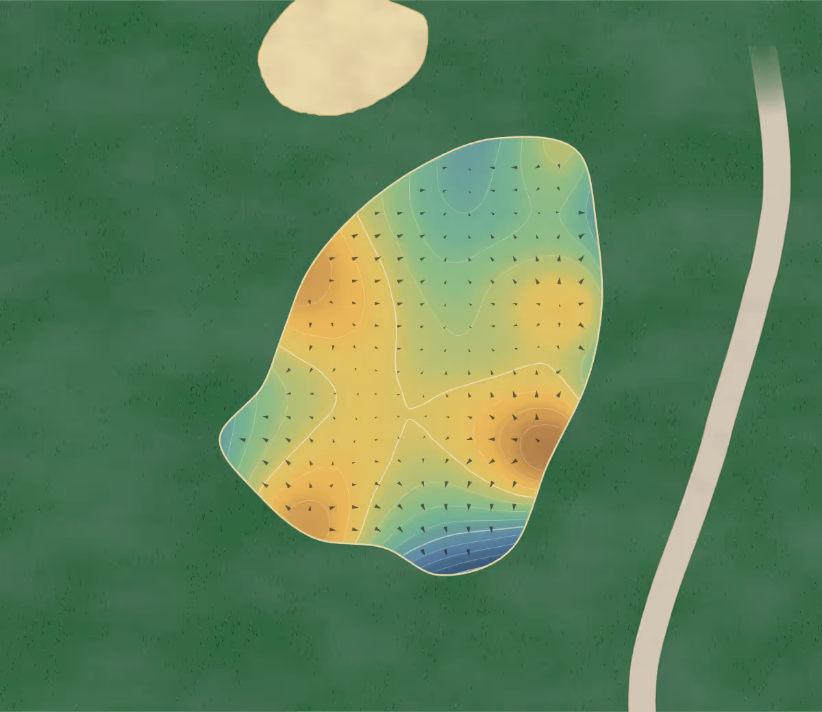 Green contour map of Knightsbrook in Trim, Ireland — 235 elevation contours at a 8-centimeter interval with fall-line arrows, traced from 1-meter lidar