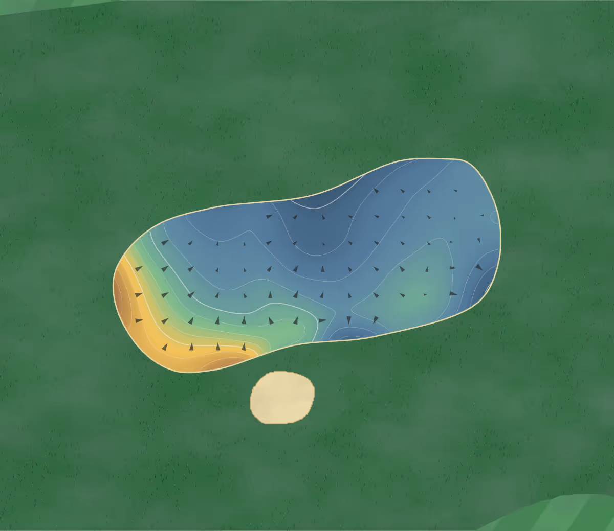 Green contour map of Kogarah in Sydney, Australia — 118 elevation contours at a 8-centimeter interval with fall-line arrows, traced from 1-meter lidar