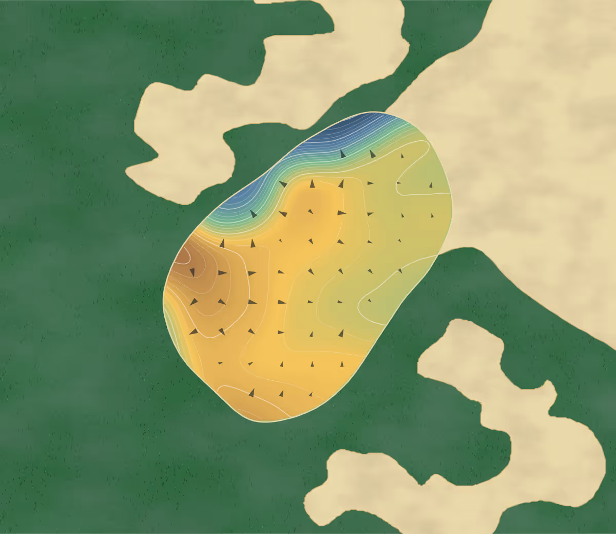 Green contour map of Kohanaiki in Kailua-Kona, Hawaii — 275 elevation contours at a 3-inch interval with fall-line arrows, traced from 1-meter lidar