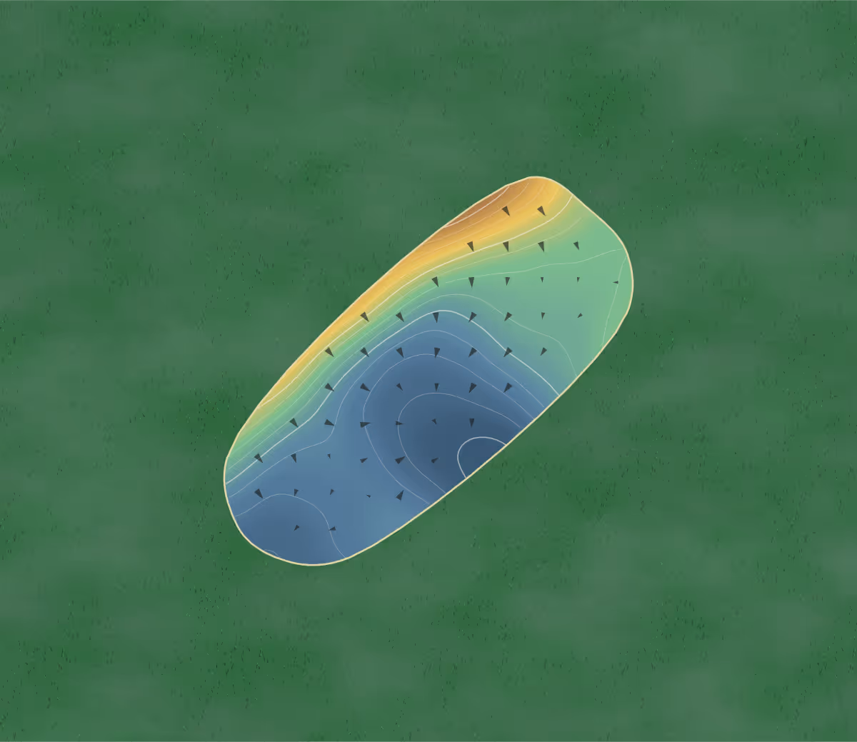Green contour map of Kulm in Kulm, North Dakota: 77 elevation contours at a 3-inch interval with fall-line arrows, traced from 1-meter lidar