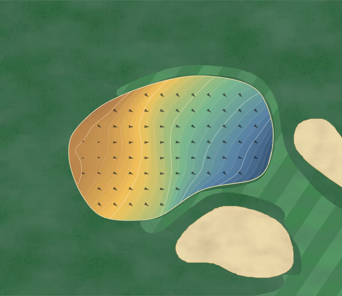 Green contour map of Kusatsu in Kusatsu, Japan: 230 elevation contours at a 8-centimeter interval with fall-line arrows, traced from 1-meter lidar