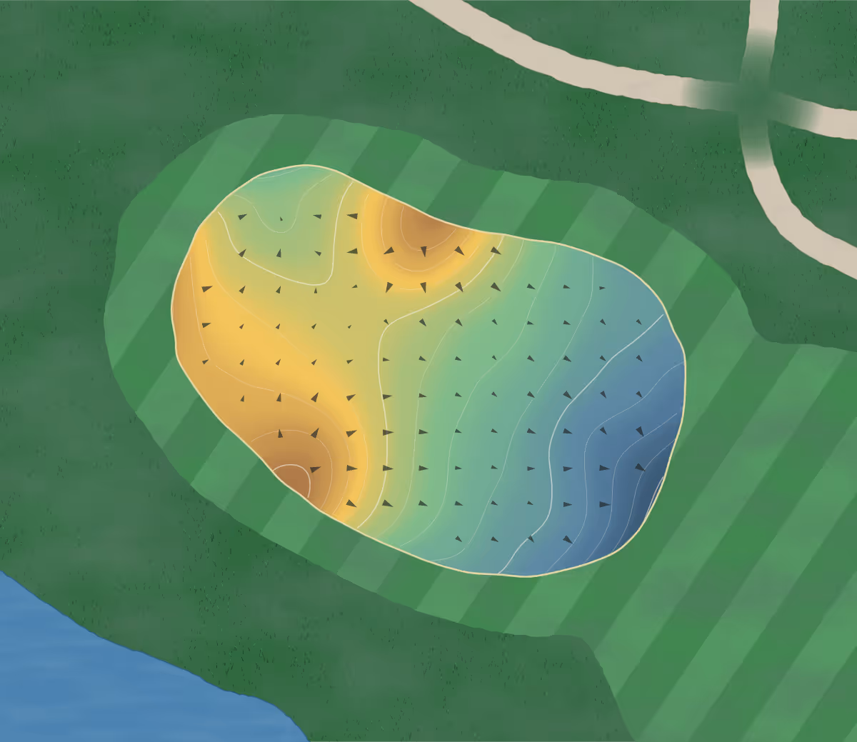 Green contour map of Kyber Run in Johnstown, Ohio: 163 elevation contours at a 3-inch interval with fall-line arrows, traced from 1-meter lidar