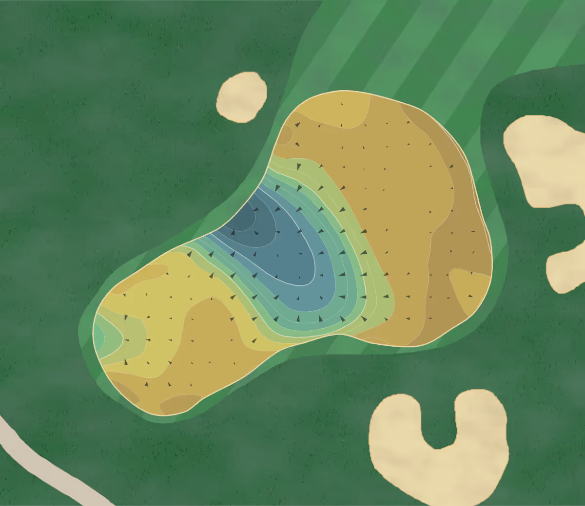 Green contour map of La Cantera in San Antonio, Texas — 228 elevation contours at a 3-inch interval with fall-line arrows, traced from 1-meter lidar