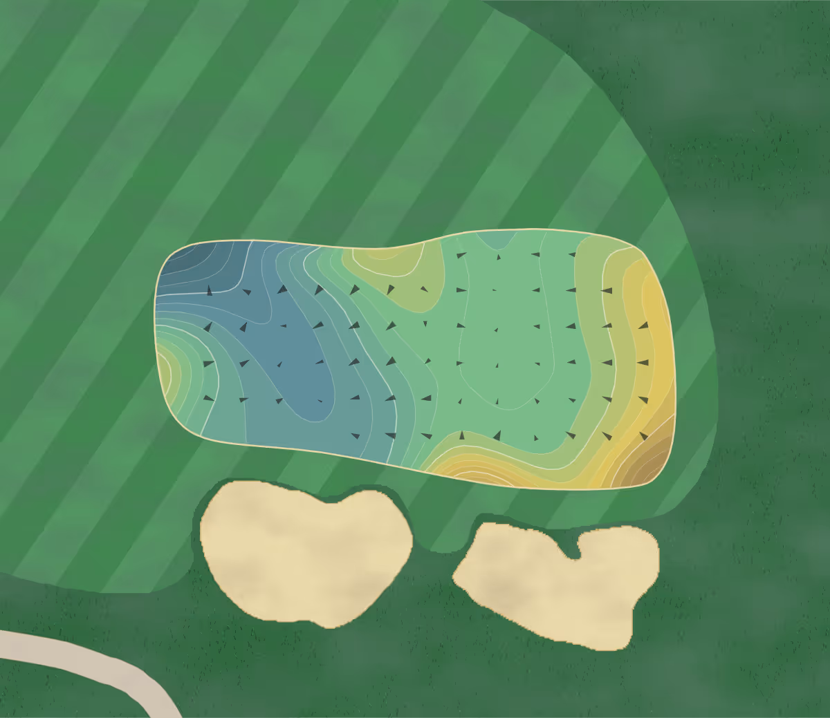Green contour map of La Costa in Carlsbad, California — 356 elevation contours at a 3-inch interval with fall-line arrows, traced from 1-meter lidar