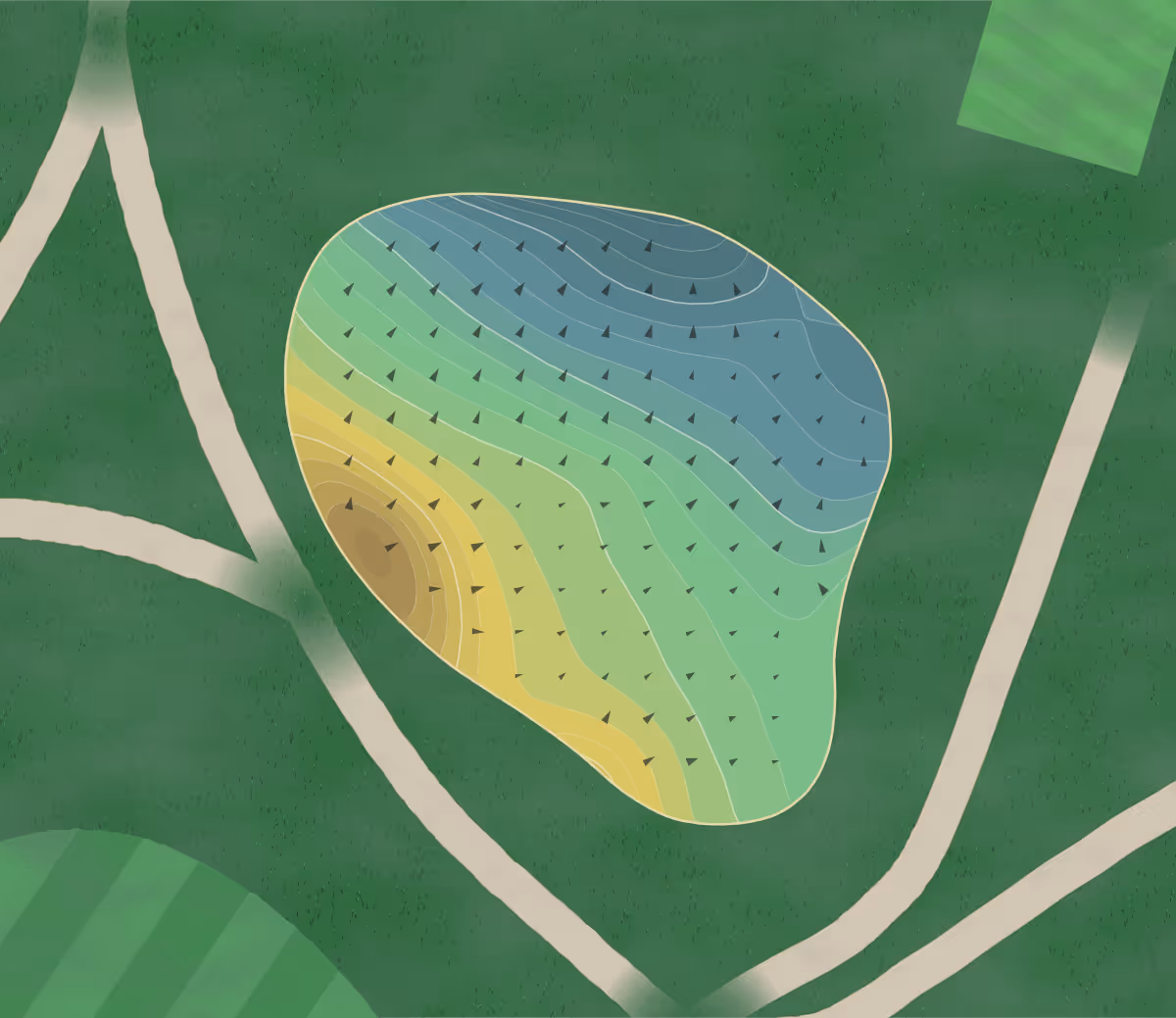 Green contour map of La Rinconada in Los Gatos, California — 229 elevation contours at a 3-inch interval with fall-line arrows, traced from 1-meter lidar