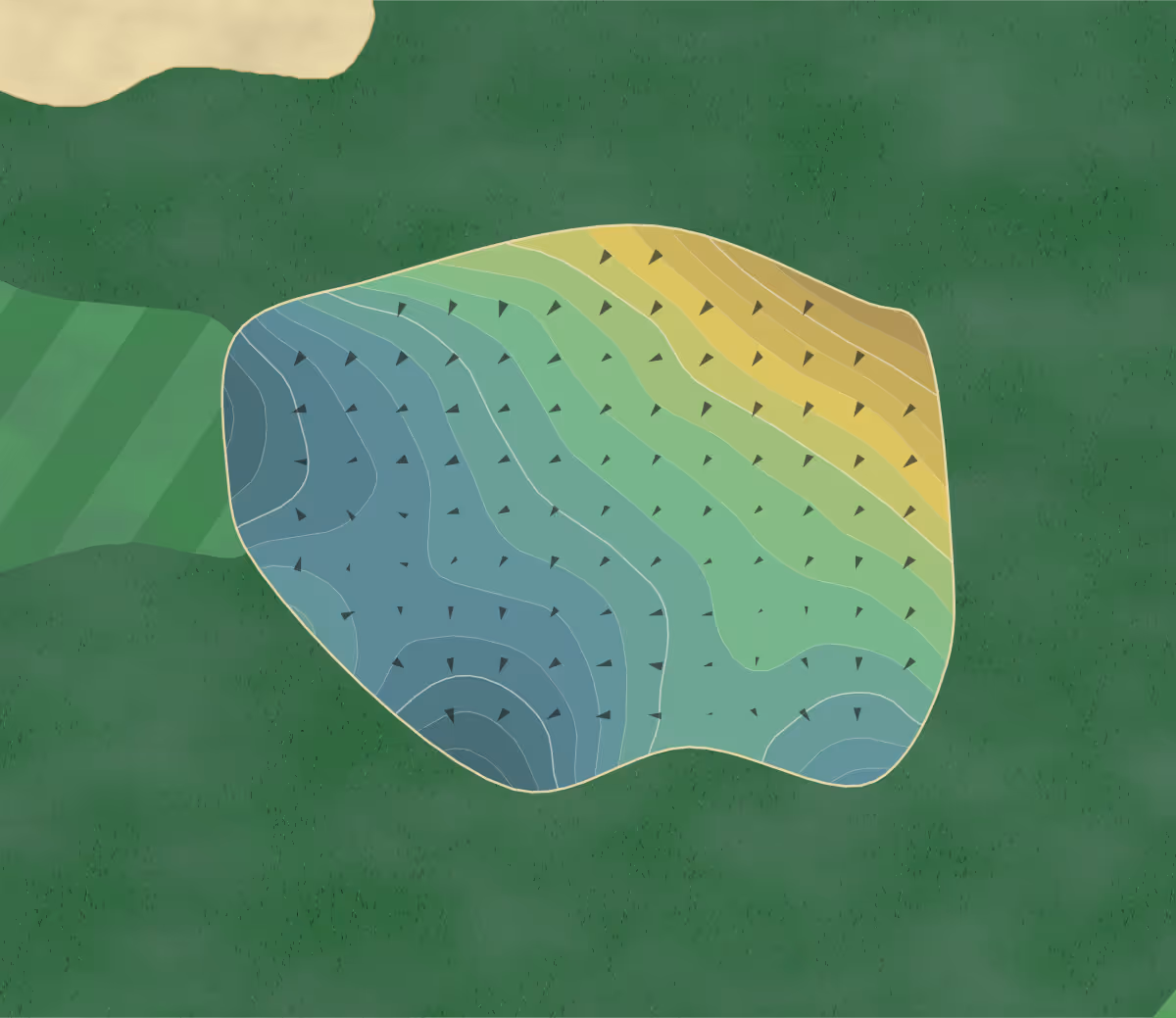 Green contour map of Ladera in Albuquerque, New Mexico — 284 elevation contours at a 3-inch interval with fall-line arrows, traced from 1-meter lidar