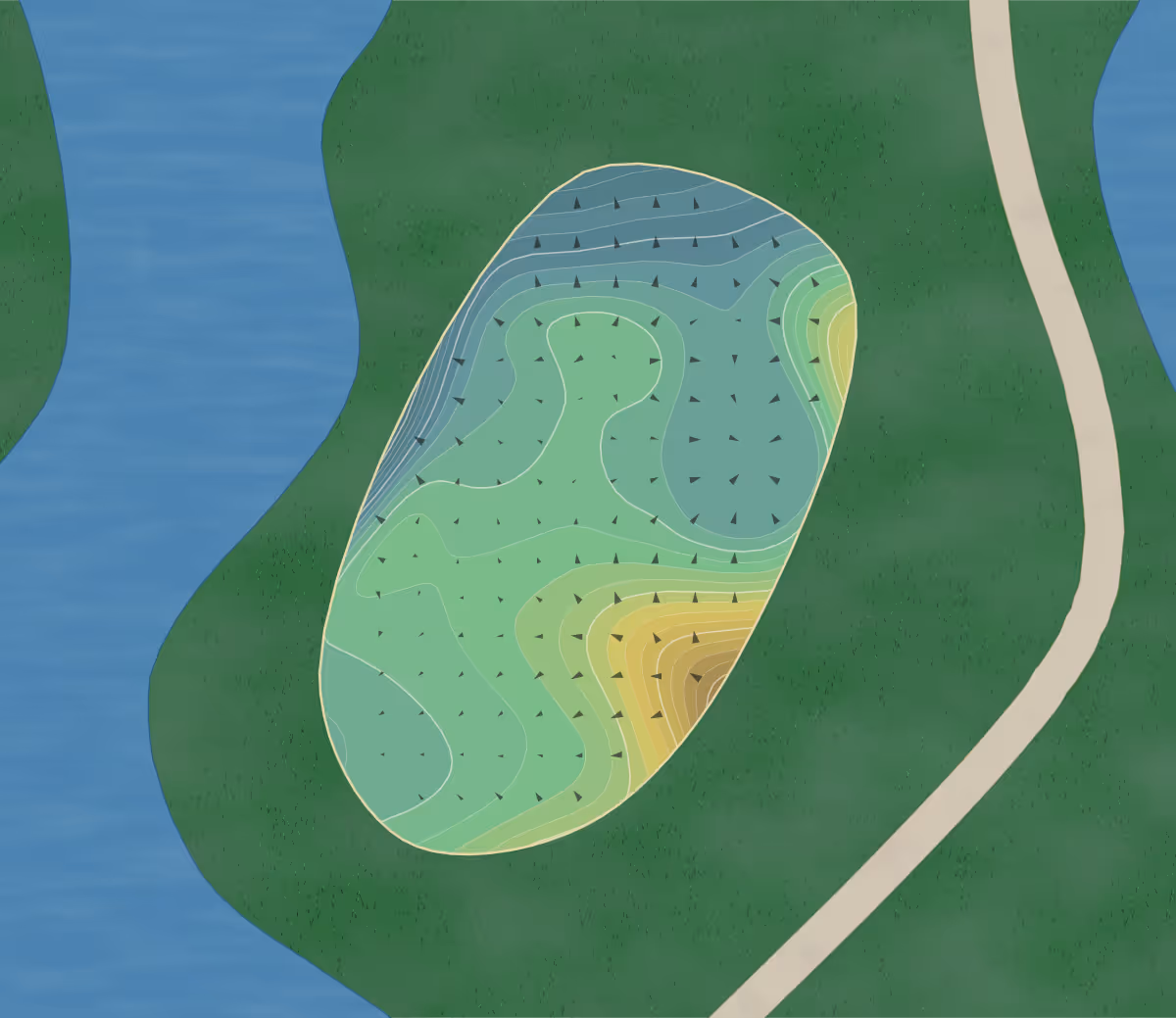 Green contour map of Lago Mar in Plantation, Florida — 208 elevation contours at a 3-inch interval with fall-line arrows, traced from 1-meter lidar