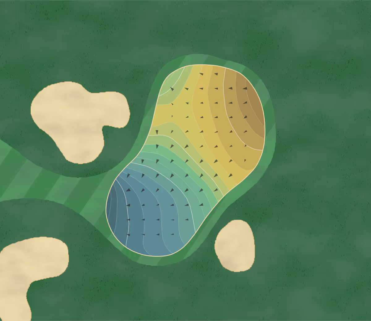 Green contour map of Laguna Seca in Monterey, California — 205 elevation contours at a 3-inch interval with fall-line arrows, traced from 1-meter lidar
