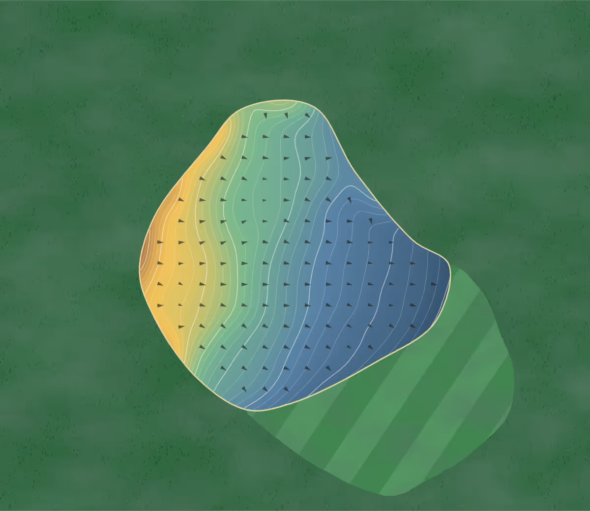 Green contour map of Lake Forest in Hudson, Ohio: 206 elevation contours at a 3-inch interval with fall-line arrows, traced from 1-meter lidar