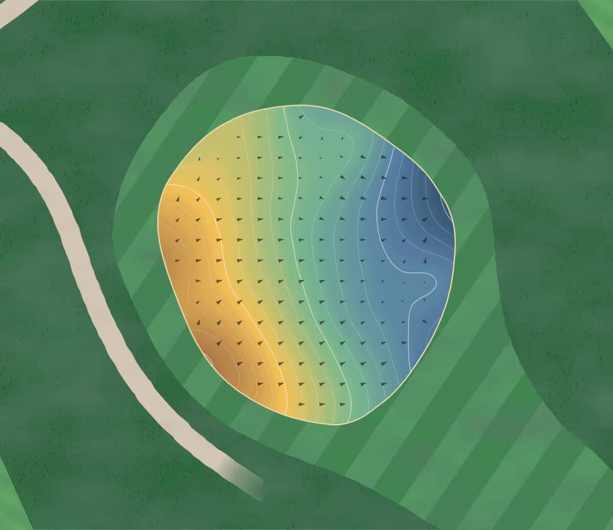 Green contour map of Lake Hills in Billings, Montana — 190 elevation contours at a 3-inch interval with fall-line arrows, traced from 1-meter lidar