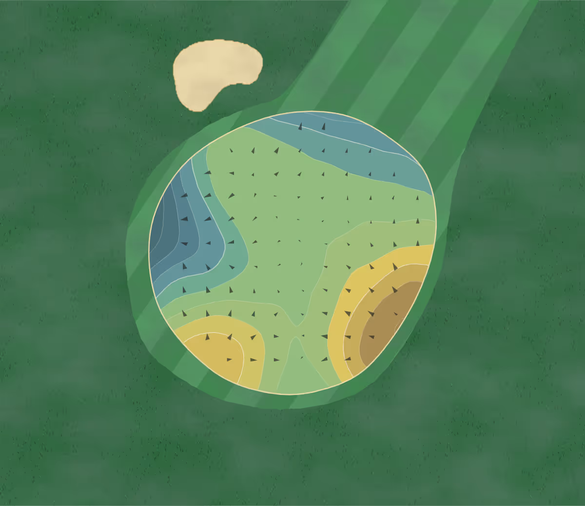 Green contour map of Lake O in Haslett, Michigan — 97 elevation contours at a 3-inch interval with fall-line arrows, traced from 1-meter lidar