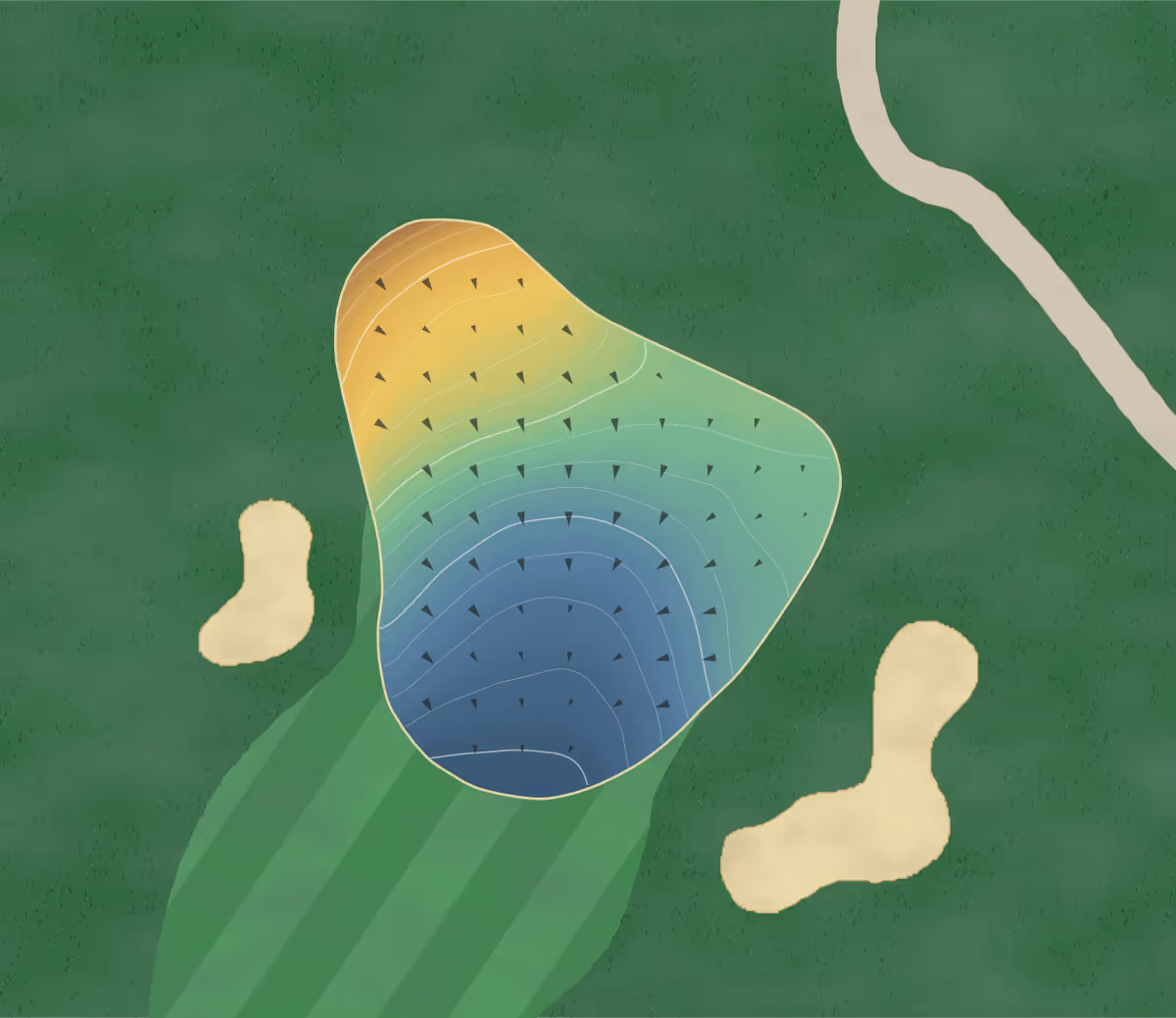 Green contour map of Lake of Isles in Mashantucket, Connecticut — 174 elevation contours at a 3-inch interval with fall-line arrows, traced from 1-meter lidar
