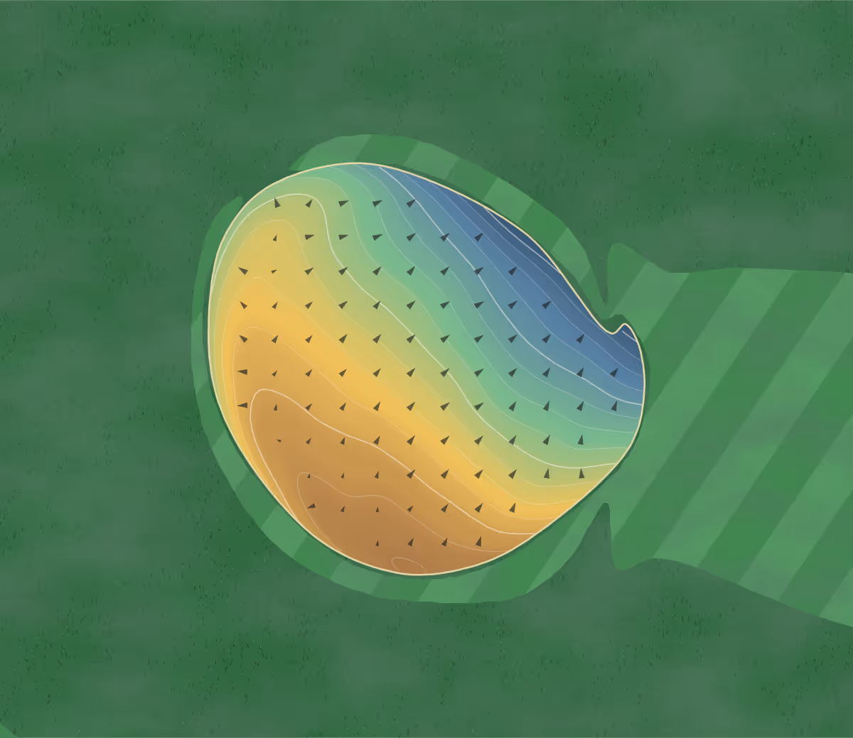 Green contour map of Lake Platte GC in Platte, South Dakota: 127 elevation contours at a 3-inch interval with fall-line arrows, traced from 1-meter lidar