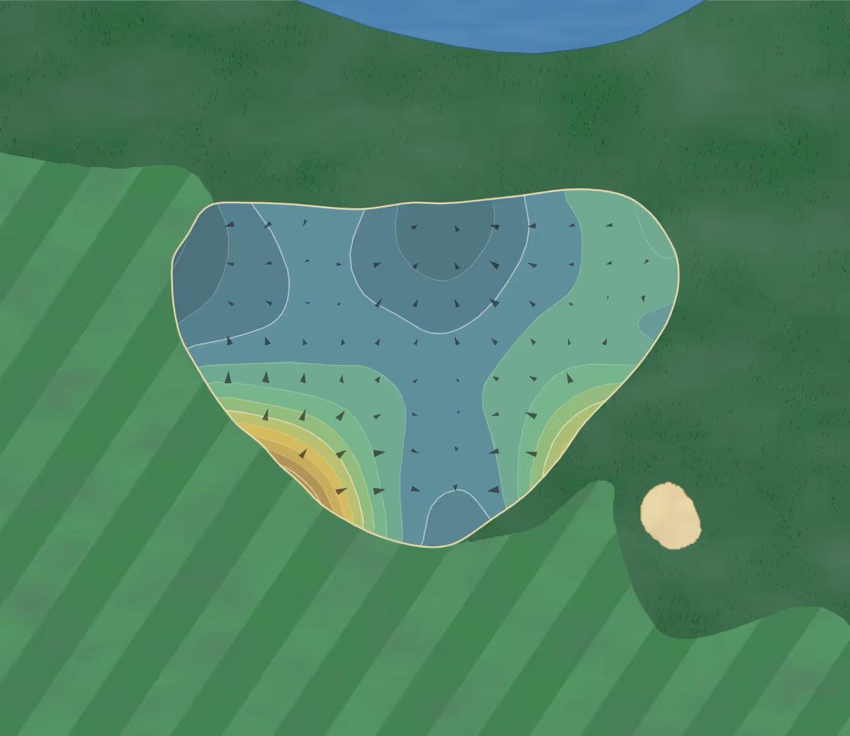 Green contour map of Lake Presidential in Upper Marlboro, Maryland — 207 elevation contours at a 3-inch interval with fall-line arrows, traced from 1-meter lidar