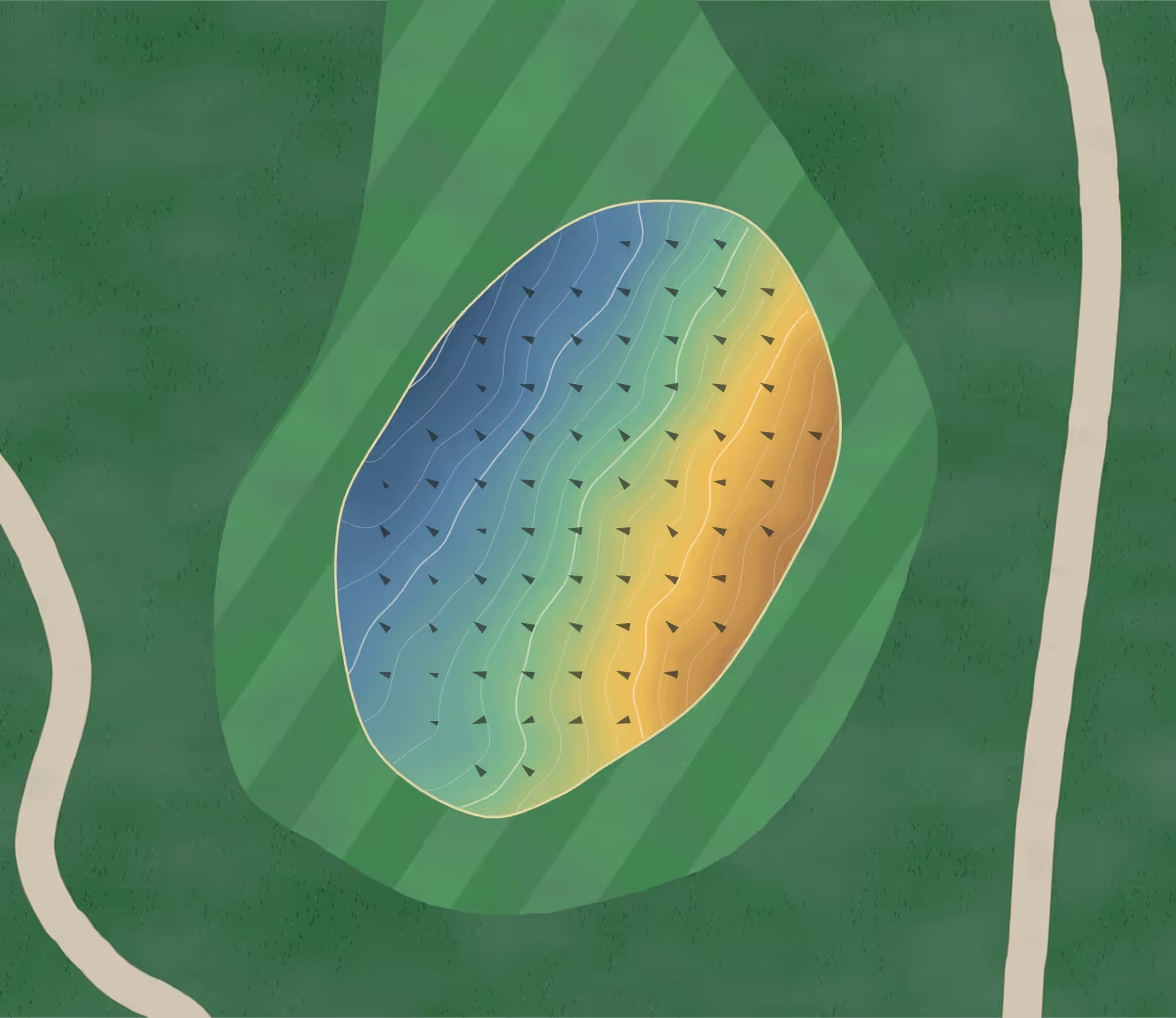 Green contour map of Lake Waco in Waco, Texas — 197 elevation contours at a 3-inch interval with fall-line arrows, traced from 1-meter lidar