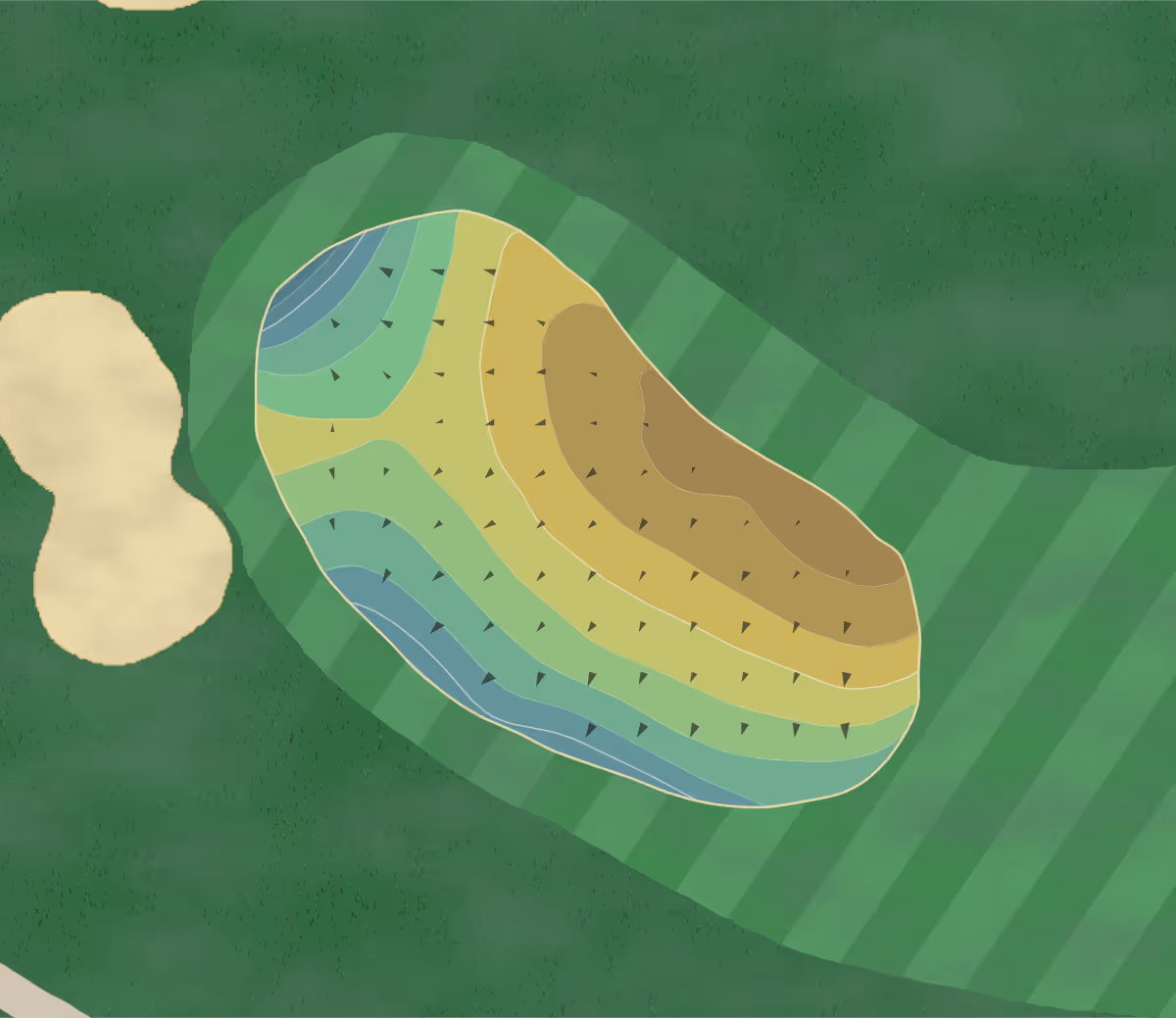 Green contour map of Lake Windcrest in The Woodlands, Texas — 180 elevation contours at a 3-inch interval with fall-line arrows, traced from 1-meter lidar