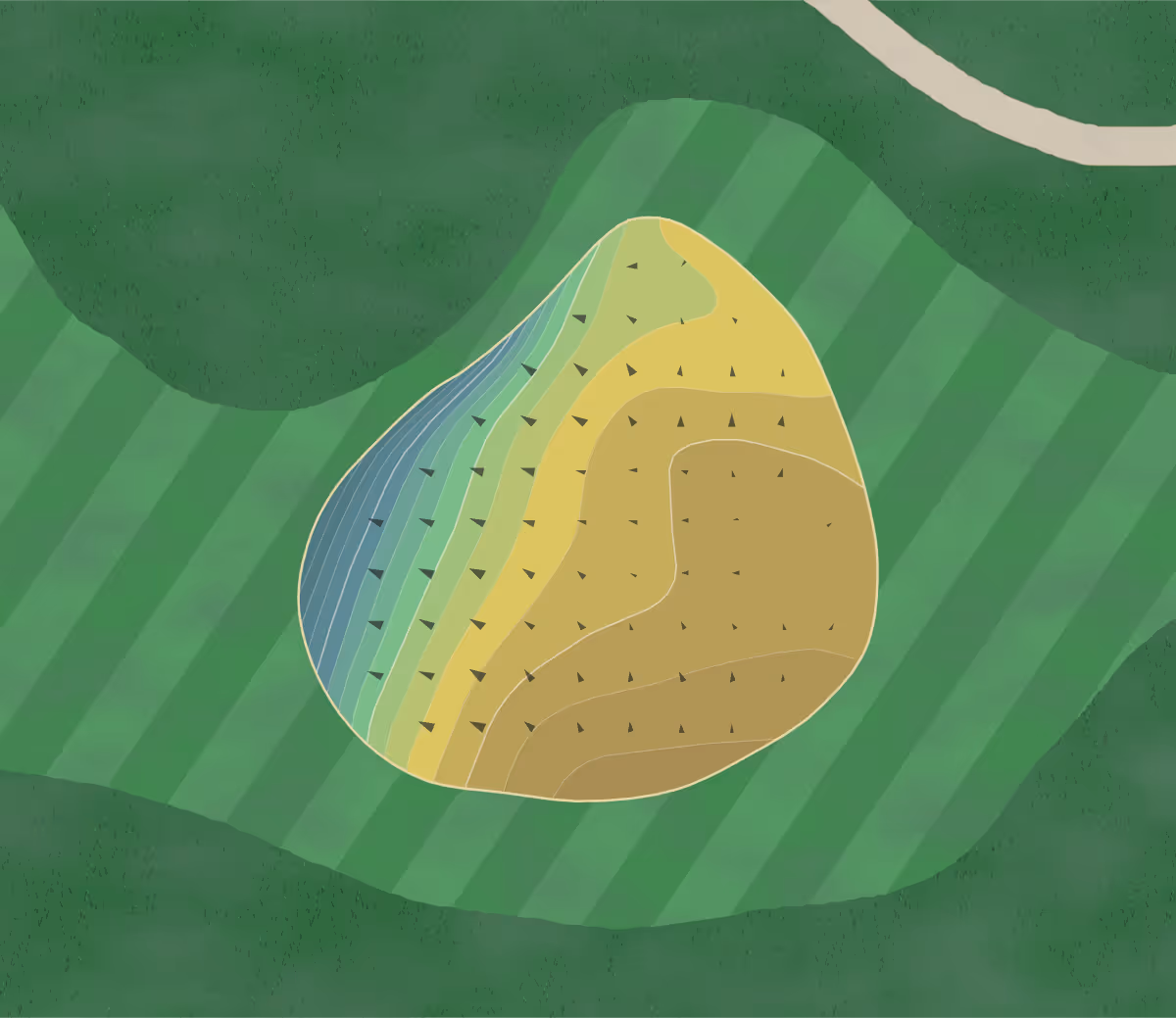 Green contour map of Lakeside in Burbank, California — 212 elevation contours at a 3-inch interval with fall-line arrows, traced from 1-meter lidar