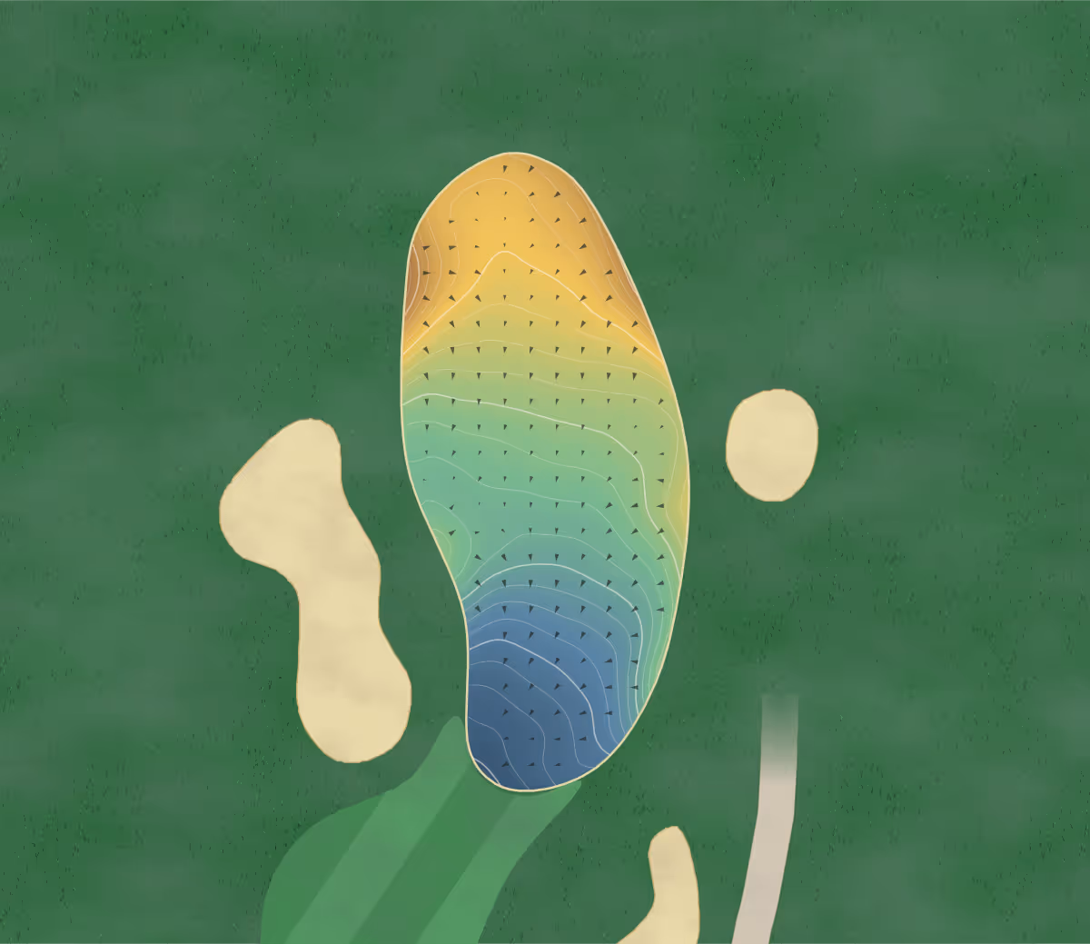 Green contour map of Lakeside Greens in Chestermere, Canada: 251 elevation contours at a 8-centimeter interval with fall-line arrows, traced from 1-meter lidar