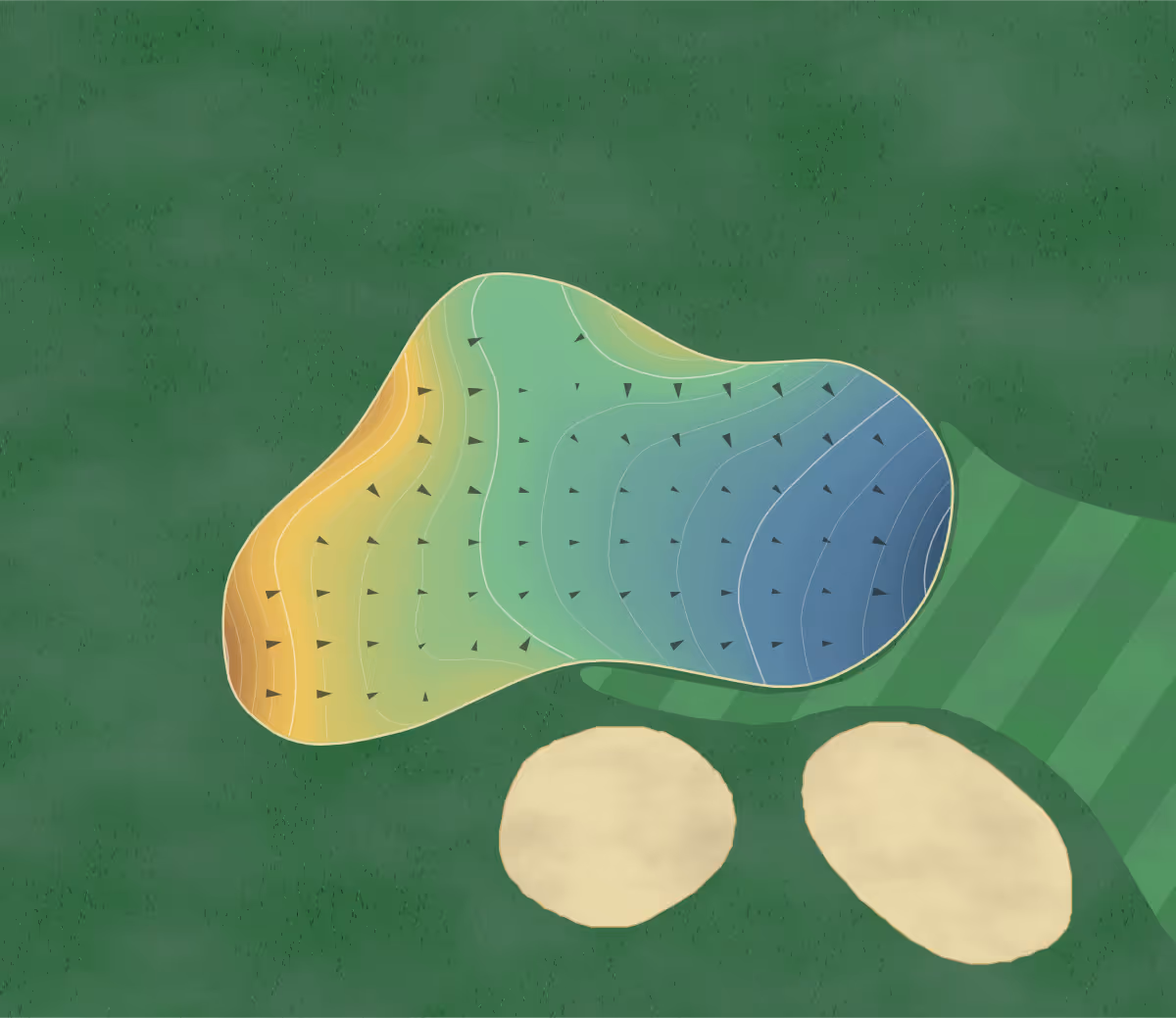Green contour map of Lakeside Memorial in Stillwater, Oklahoma: 224 elevation contours at a 3-inch interval with fall-line arrows, traced from 1-meter lidar