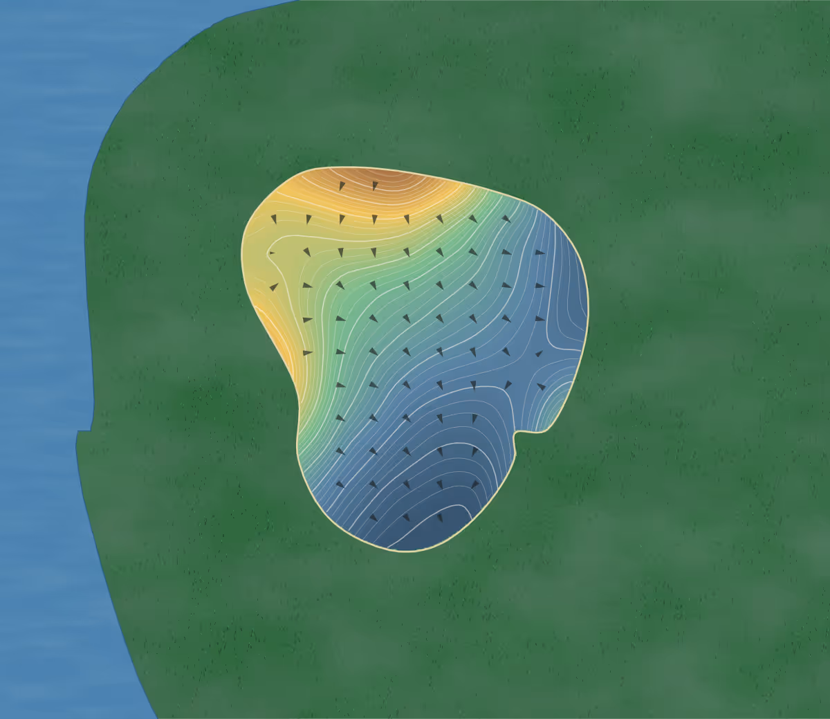 Green contour map of Lakeview in Baker, Montana: 381 elevation contours at a 3-inch interval with fall-line arrows, traced from 1-meter lidar