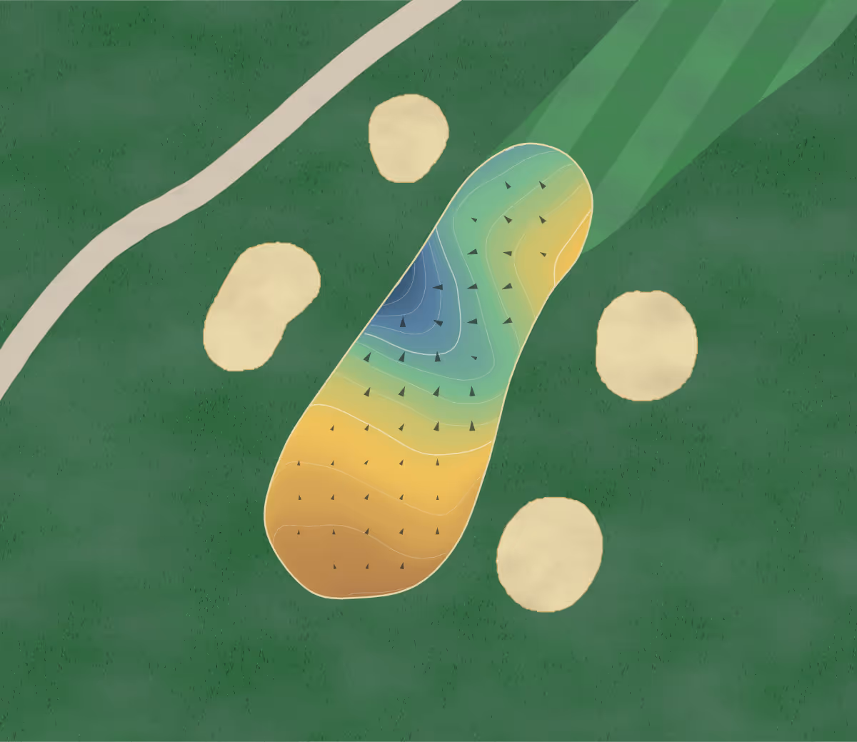 Green contour map of Lakeview Course in Conroe, Texas — 159 elevation contours at a 3-inch interval with fall-line arrows, traced from 1-meter lidar