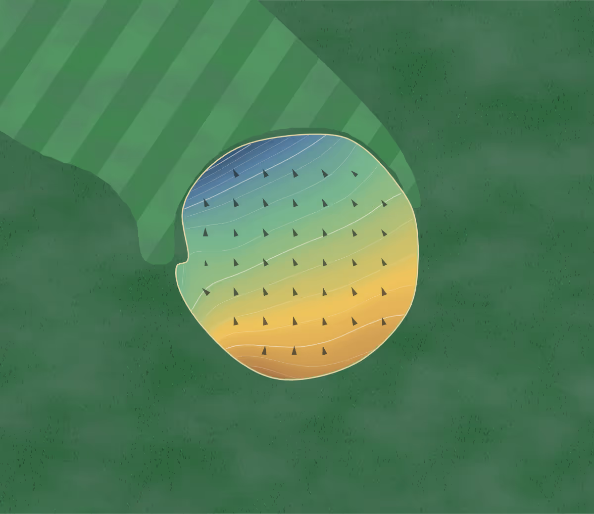 Green contour map of Lakeview in Chariton, Iowa: 82 elevation contours at a 3-inch interval with fall-line arrows, traced from 1-meter lidar
