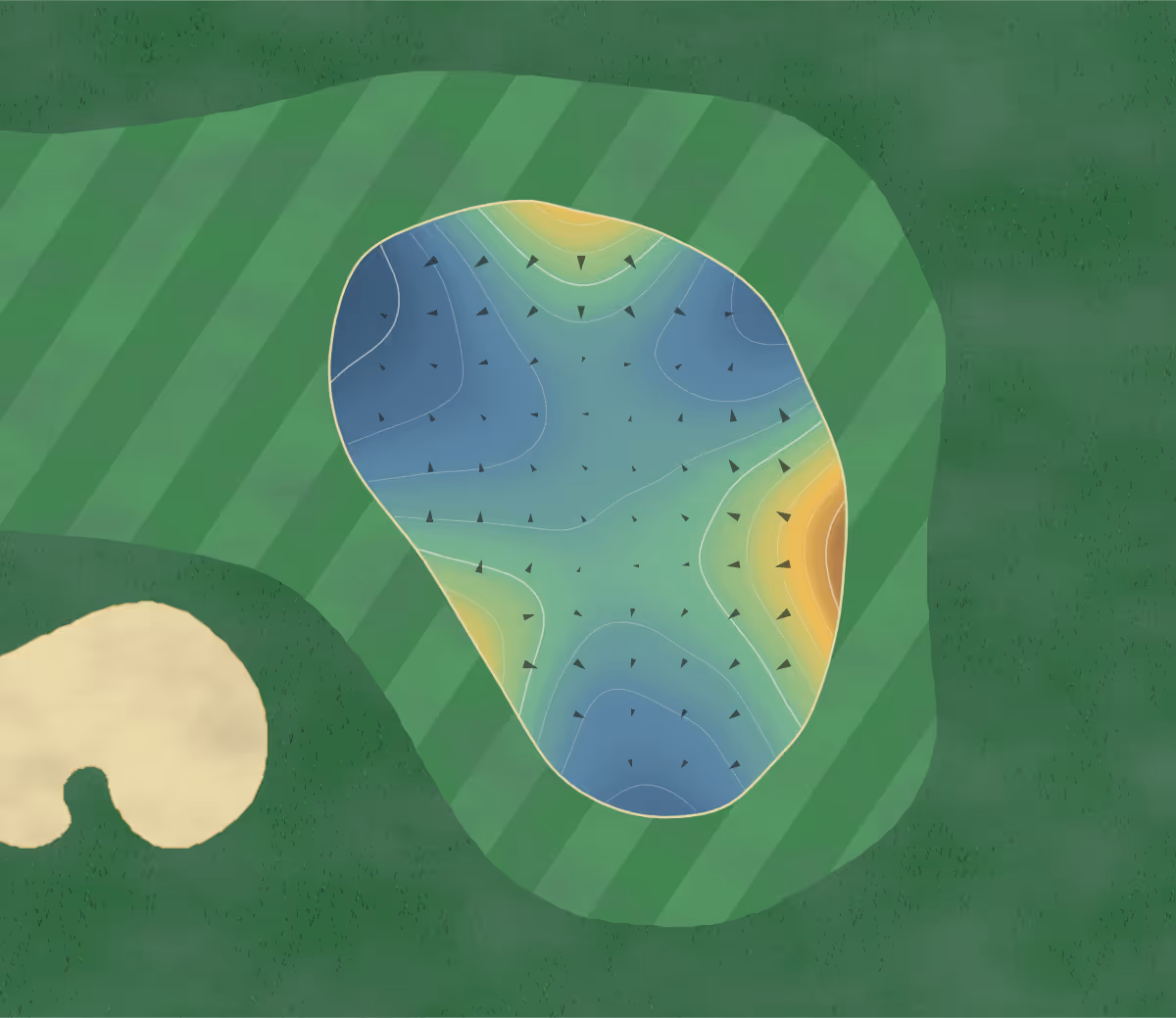 Green contour map of Lakeview in Delray Beach, Florida — 66 elevation contours at a 3-inch interval with fall-line arrows, traced from 1-meter lidar