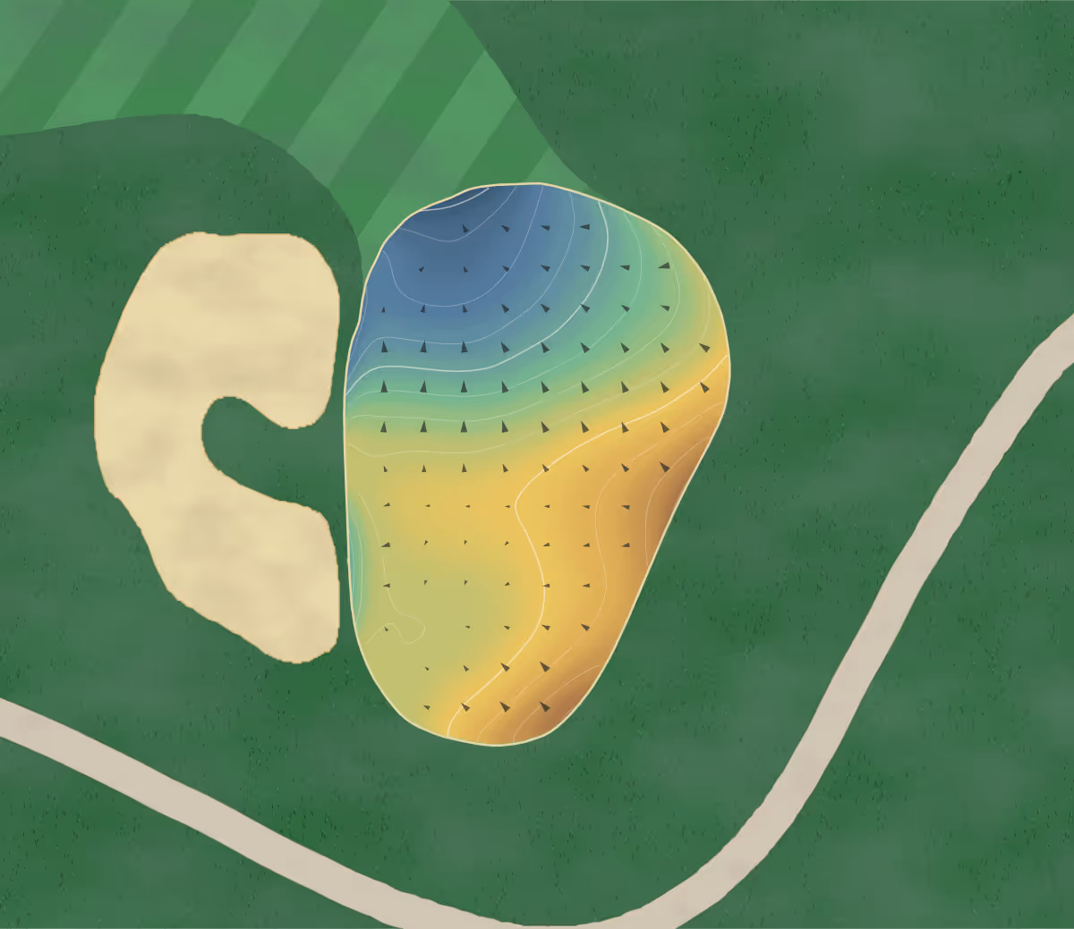 Green contour map of Lakewood in Rockville, Maryland: 202 elevation contours at a 3-inch interval with fall-line arrows, traced from 1-meter lidar
