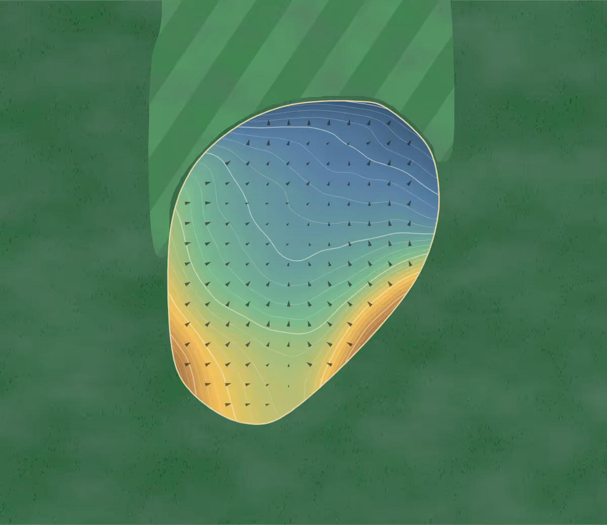 Green contour map of Lakewood GC in Cadillac, Michigan: 288 elevation contours at a 3-inch interval with fall-line arrows, traced from 1-meter lidar