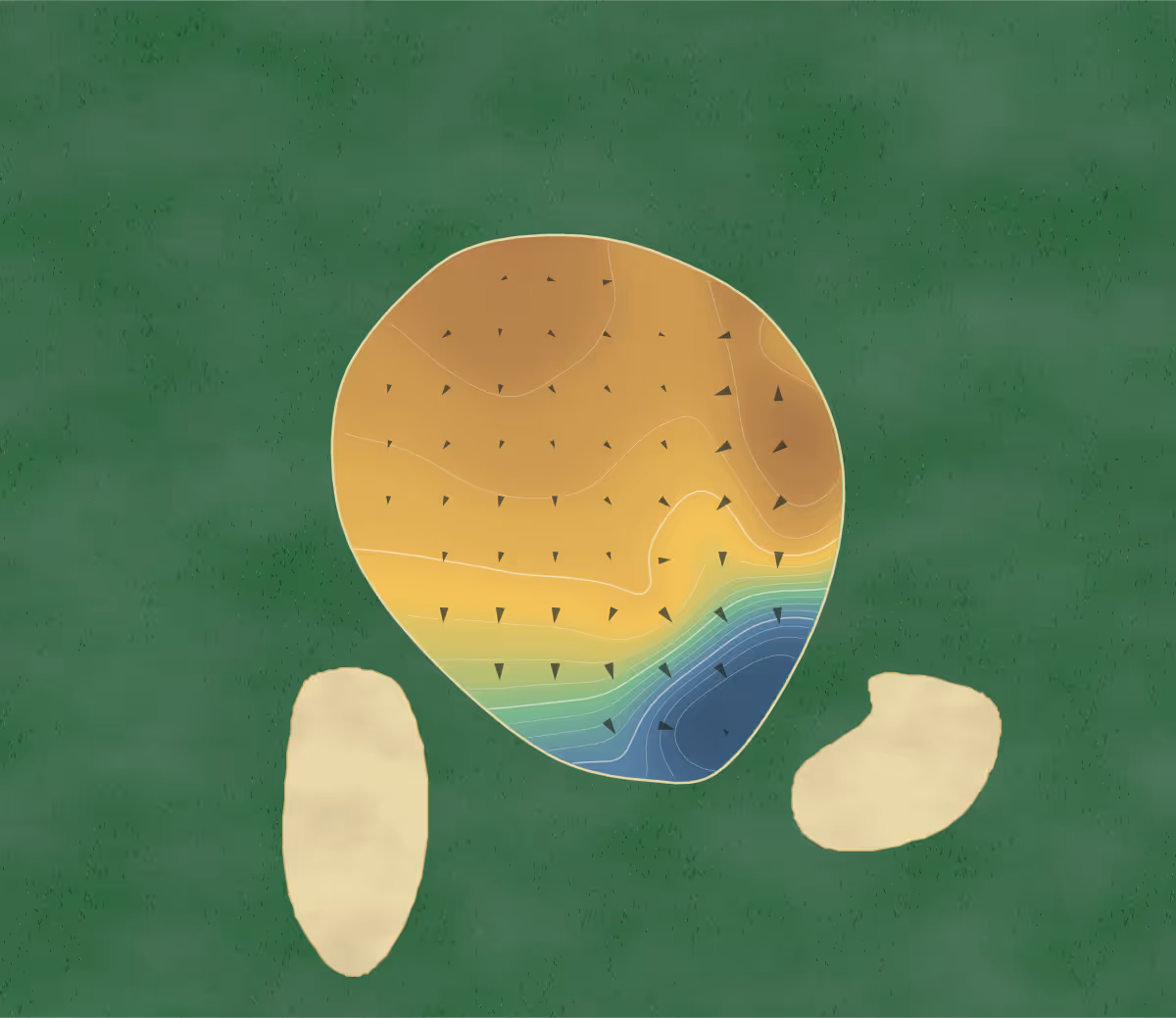 Green contour map of Land-O-Lakes GC in Whiteville, North Carolina: 92 elevation contours at a 3-inch interval with fall-line arrows, traced from 1-meter lidar