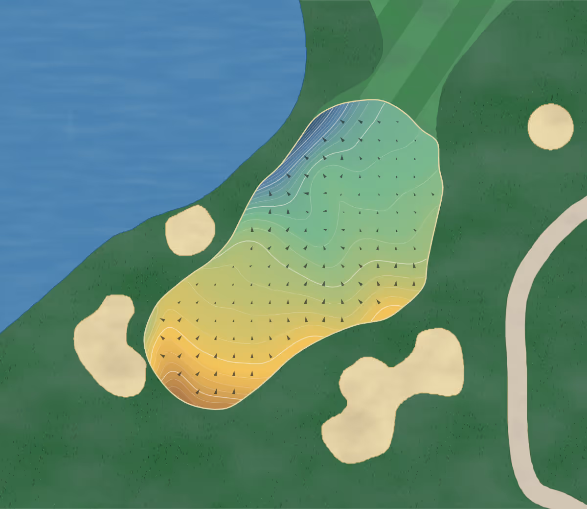 Green contour map of Land-O-Lakes in Coaldale, Canada — 263 elevation contours at a 8-centimeter interval with fall-line arrows, traced from 1-meter lidar