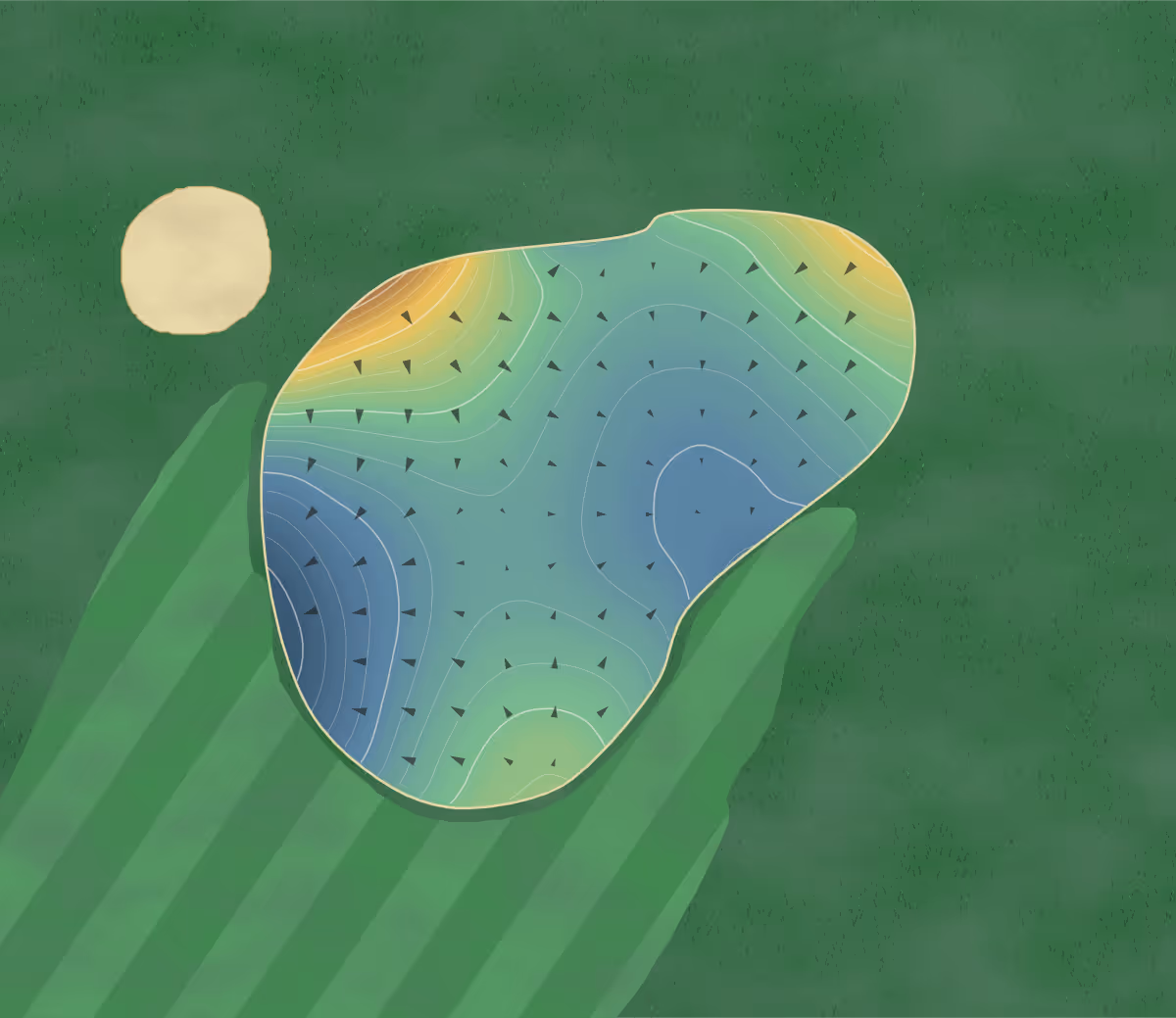 Green contour map of Landfall in Wilmington, North Carolina: 192 elevation contours at a 3-inch interval with fall-line arrows, traced from 1-meter lidar