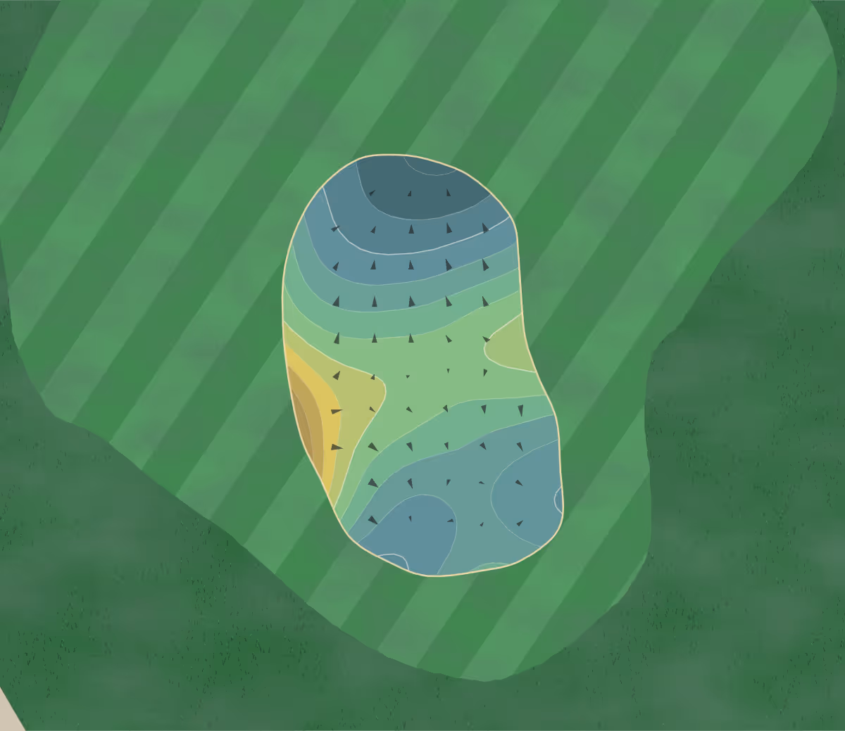 Green contour map of Las Colinas in Queen Creek, Arizona — 157 elevation contours at a 3-inch interval with fall-line arrows, traced from 1-meter lidar