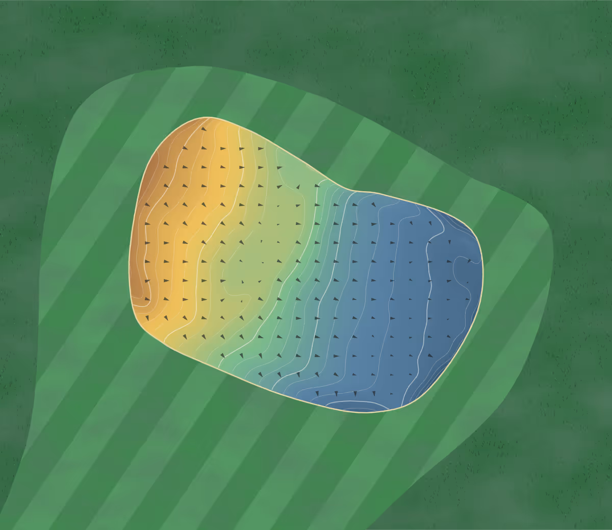 Green contour map of Lauder in Lauder, Scotland: 141 elevation contours at a 8-centimeter interval with fall-line arrows, traced from 1-meter lidar