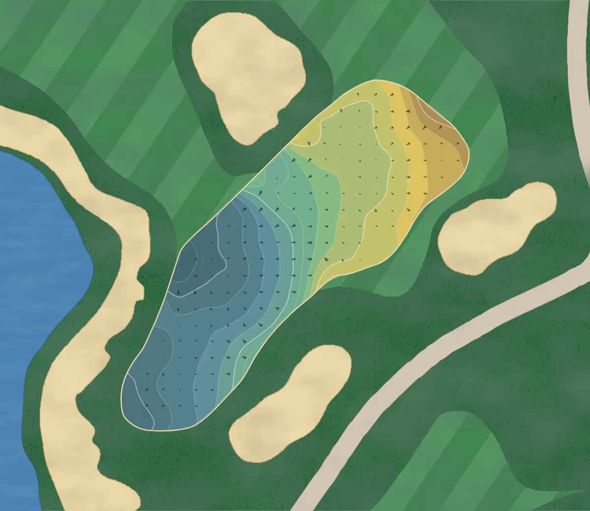 Green contour map of Laurel Creek in Mt. Laurel, New Jersey — 212 elevation contours at a 3-inch interval with fall-line arrows, traced from 1-meter lidar