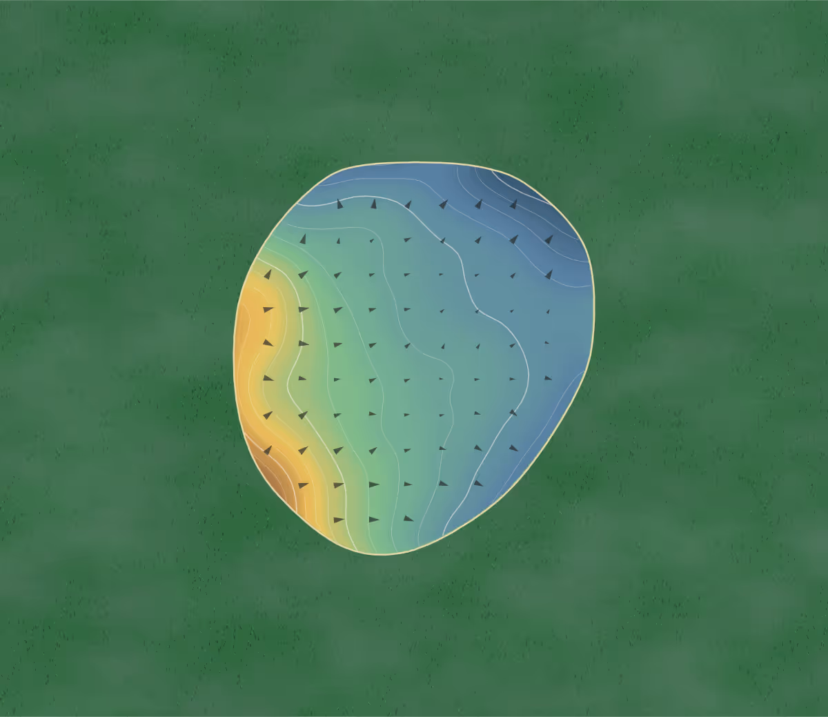 Green contour map of Laurel Greens in Knoxville, Illinois: 66 elevation contours at a 3-inch interval with fall-line arrows, traced from 1-meter lidar
