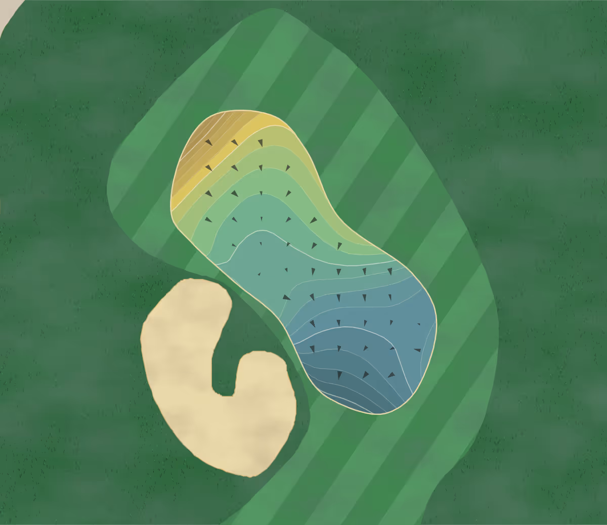 Green contour map of Laurel Springs in Suwanee, Georgia — 294 elevation contours at a 3-inch interval with fall-line arrows, traced from 1-meter lidar