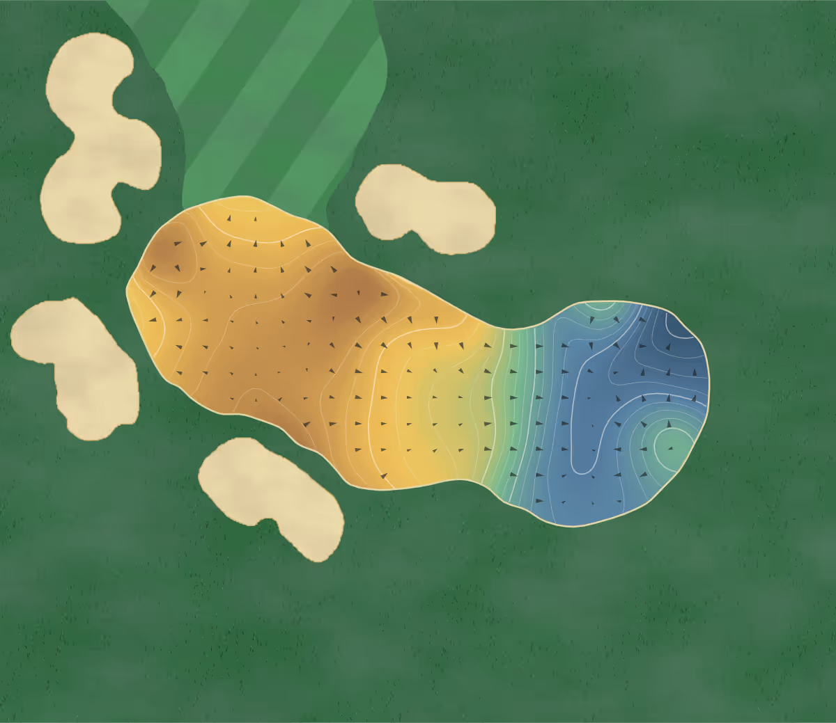 Green contour map of Laurel Valley in Ligonier, Pennsylvania — 257 elevation contours at a 3-inch interval with fall-line arrows, traced from 1-meter lidar