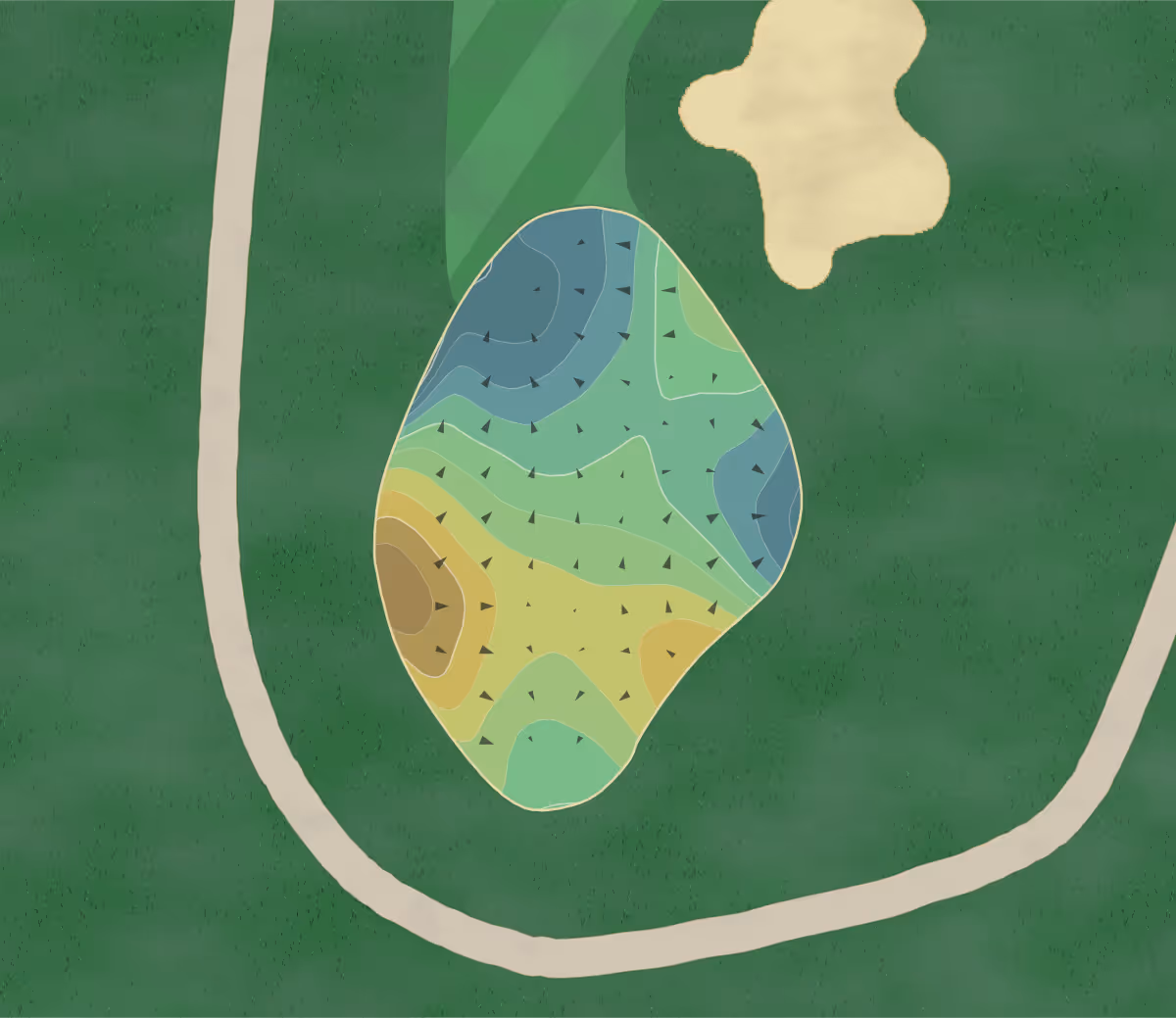 Green contour map of Lawrence in Lawrence, Kansas — 246 elevation contours at a 3-inch interval with fall-line arrows, traced from 1-meter lidar