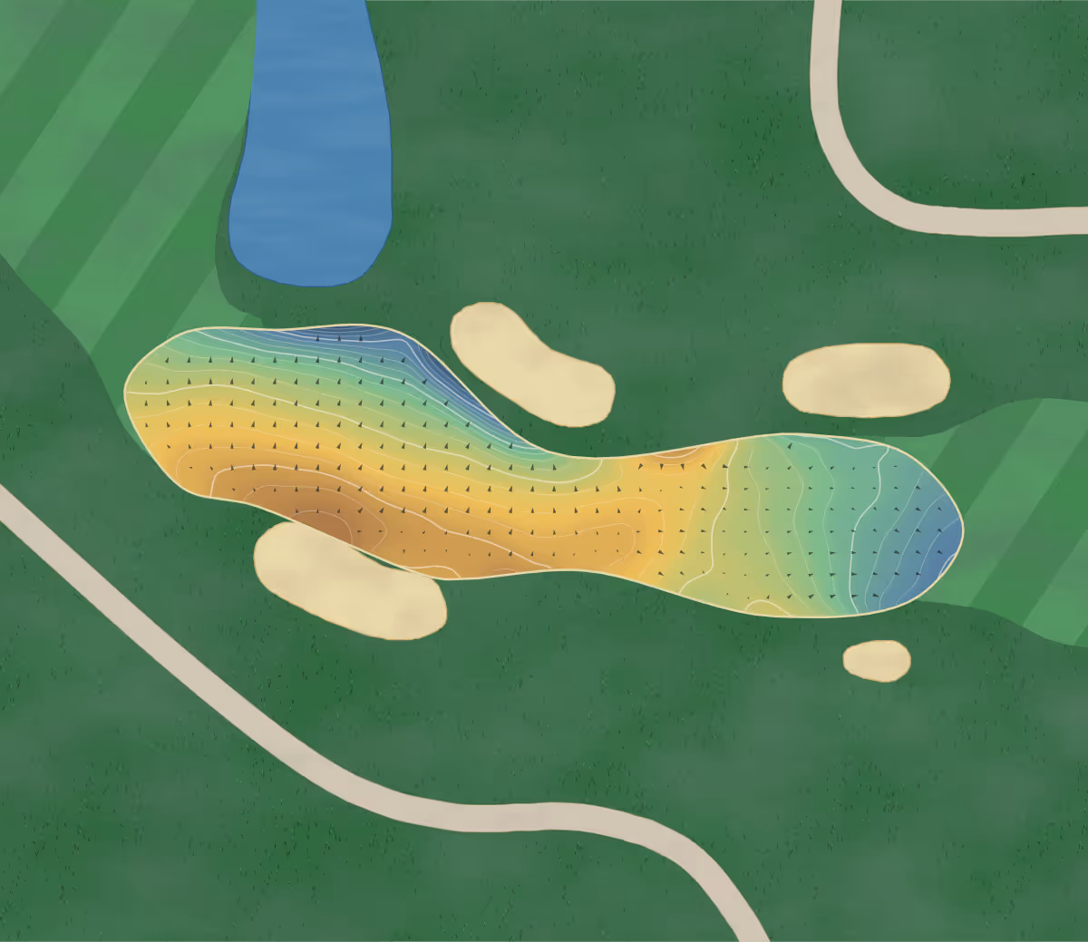 Green contour map of Le Cite in Hawkesbury, Canada: 19 elevation contours at a 8-centimeter interval with fall-line arrows, traced from 1-meter lidar