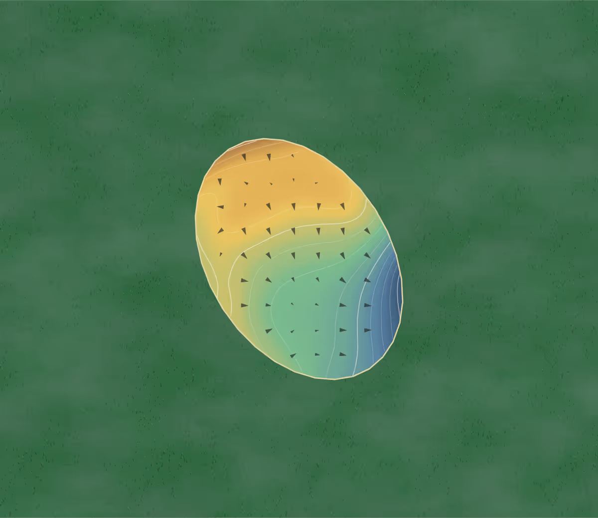 Green contour map of Ledene Golf Centre in Wolverhampton, United Kingdom: 56 elevation contours at a 8-centimeter interval with fall-line arrows, traced from 1-meter lidar