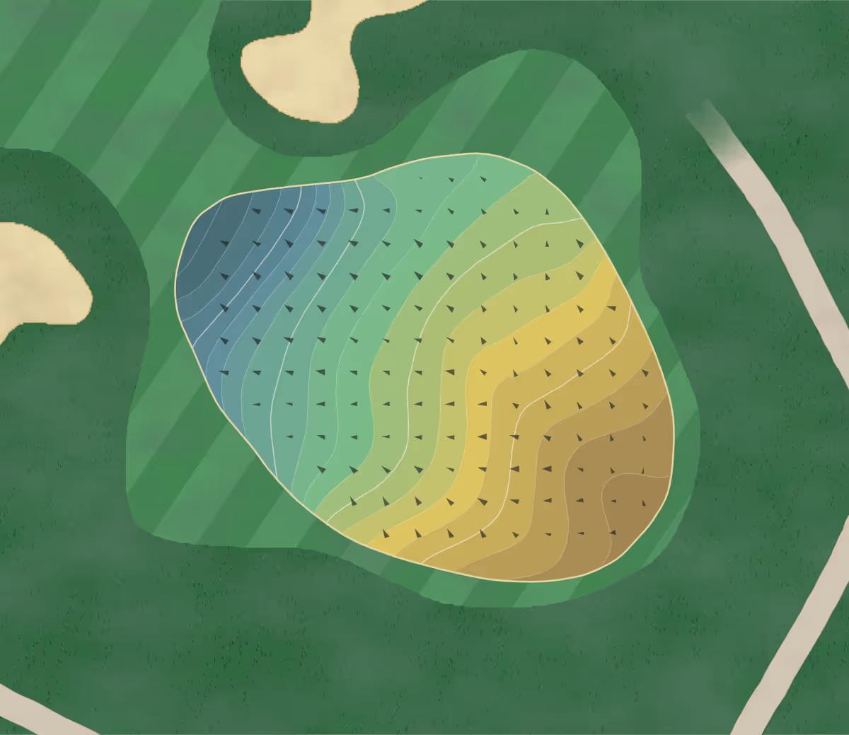 Green contour map of Ledgemont CC in Seekonk, Massachusetts — 188 elevation contours at a 3-inch interval with fall-line arrows, traced from 1-meter lidar